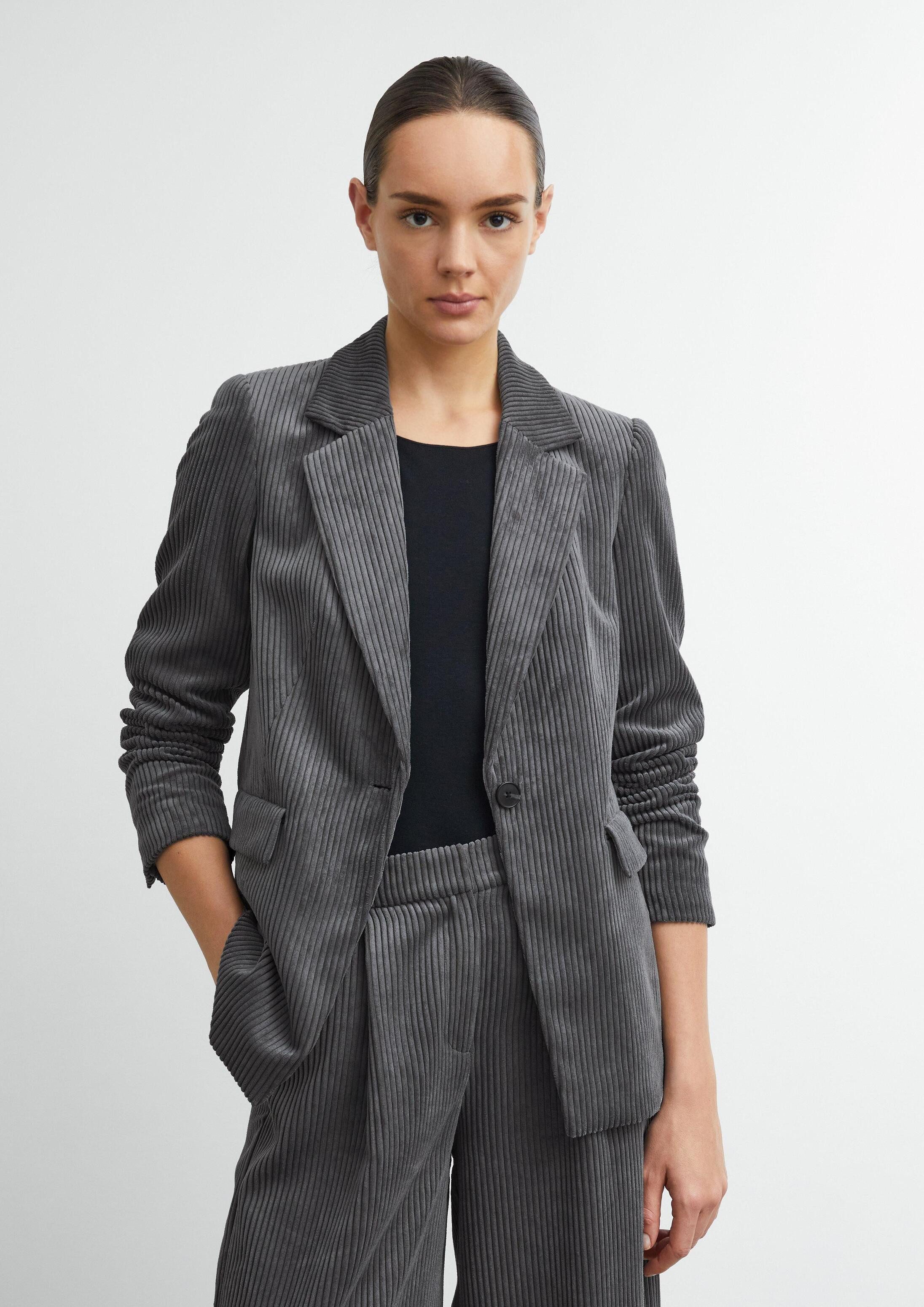 comma Jackenblazer Indoor-Jacke Einknopf-Blazer aus hochwertigem Breitcord mit Reverskragen