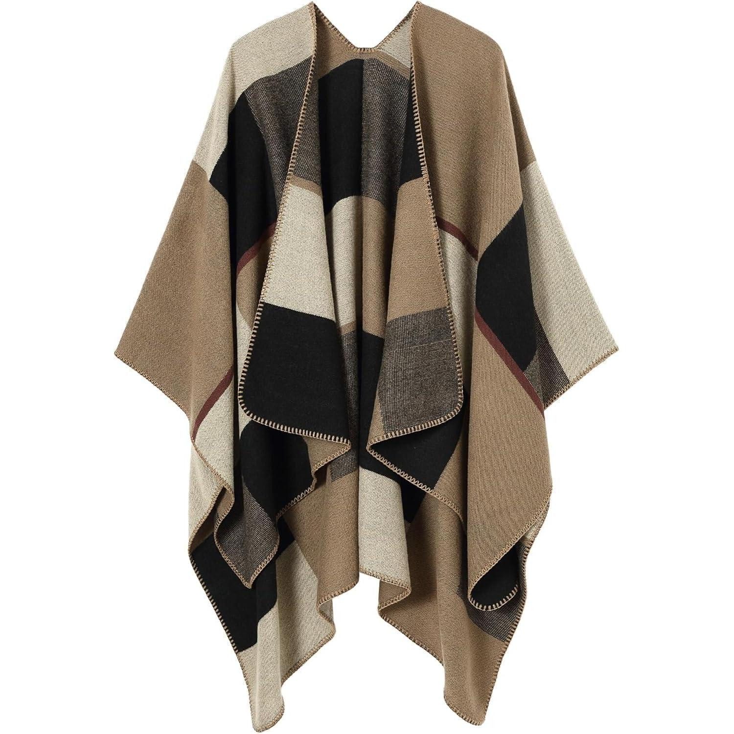 LuxusKollektion Poncho Poncho Damen Gestrickt Übergroß Khaki (1-St)