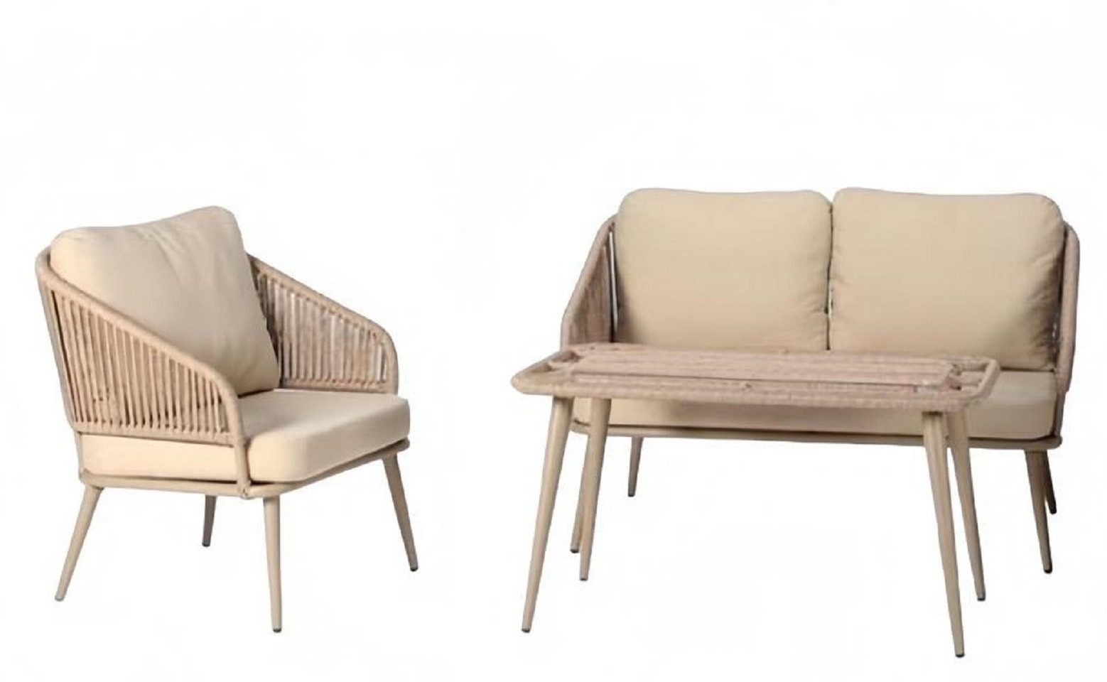 Xlmoebel Gartenlounge-Set Exklusive Beige Gartenmöbel Set mit modernem Design und hochwertiger, (3tlg Set(Sofa 2 Sitzer+Sessel+Couchtisch), Hergestellt in Europa