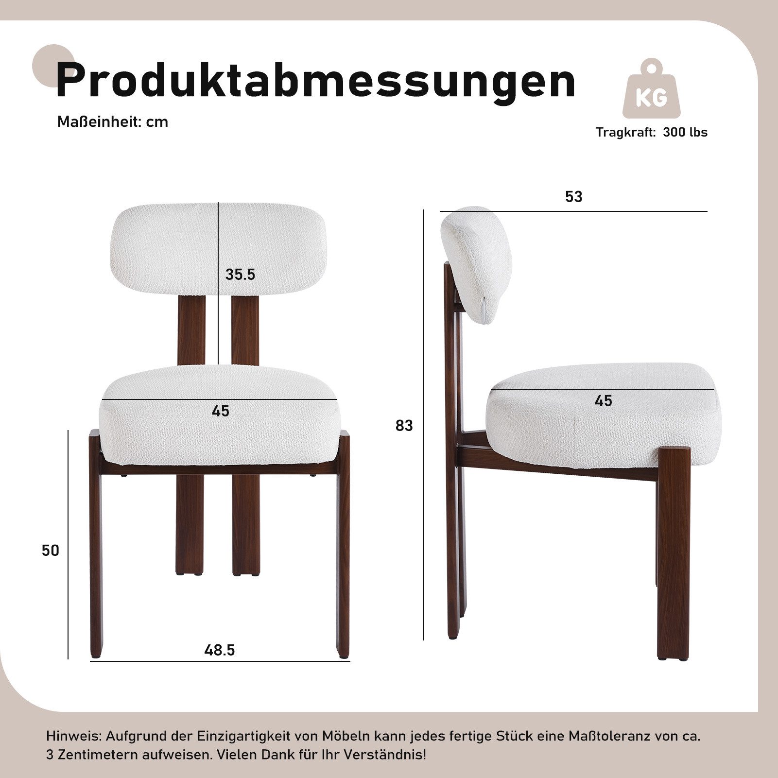 DITAIX Polsterstuhl 2er Set Esszimmerstühle Japandi, Wohnzimmerstuhl (2 St), mit Bouclé-Stoff & Holzoptik Metallgestell
