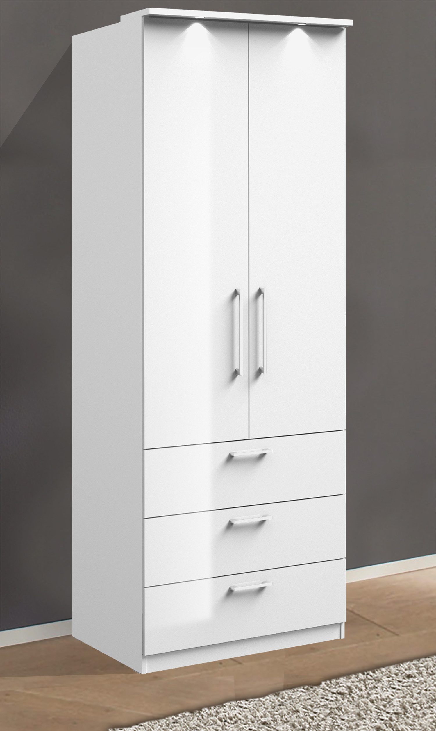 Helvetia Drehtürenschrank Optima (Optima, 1-St., Kleiderschrank) 80x64x216cm weiß / weiß Hochglanz