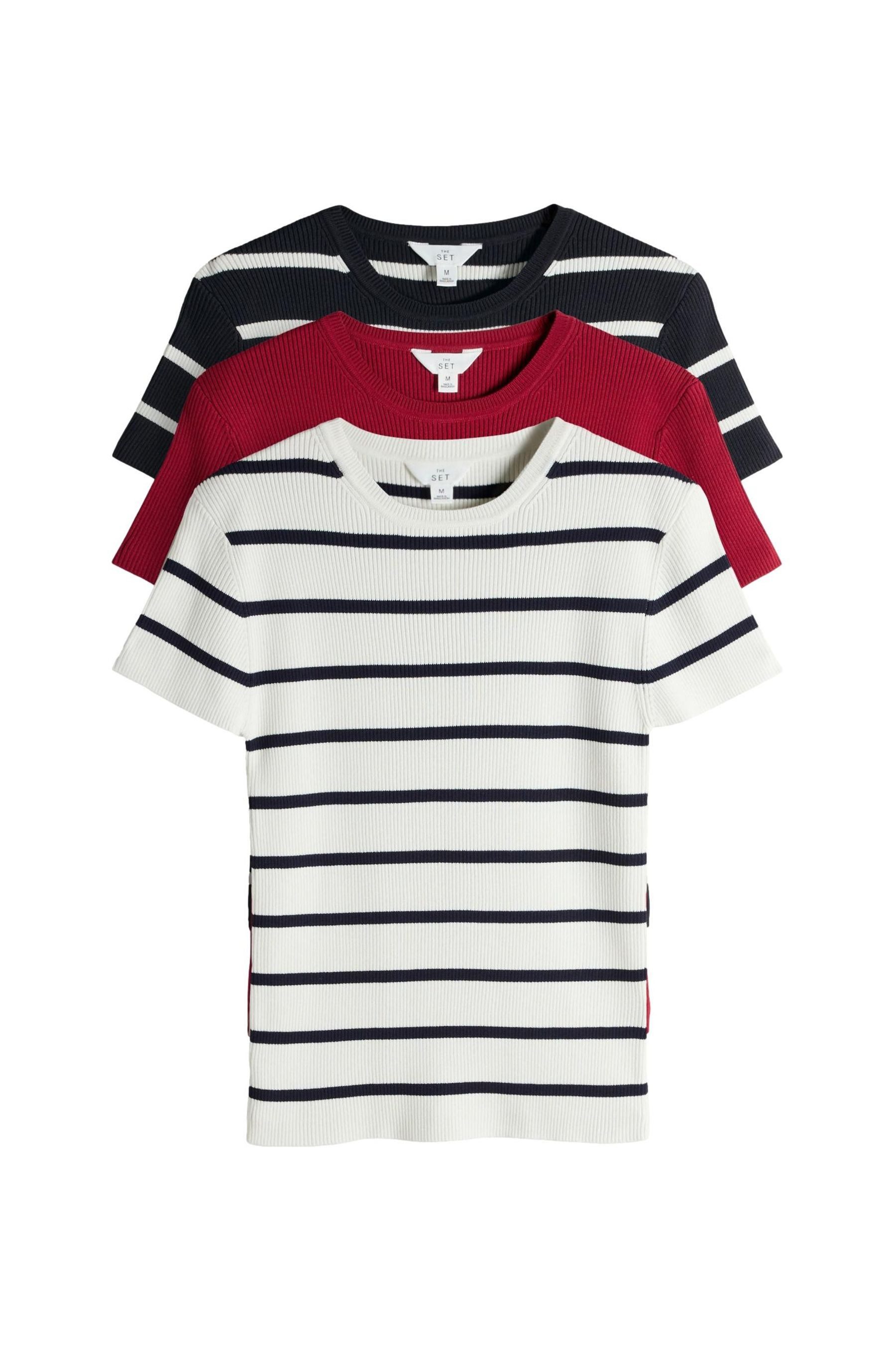 Kurzarmshirt The Set gerippte T-Shirts aus Strick, 3er-Pack