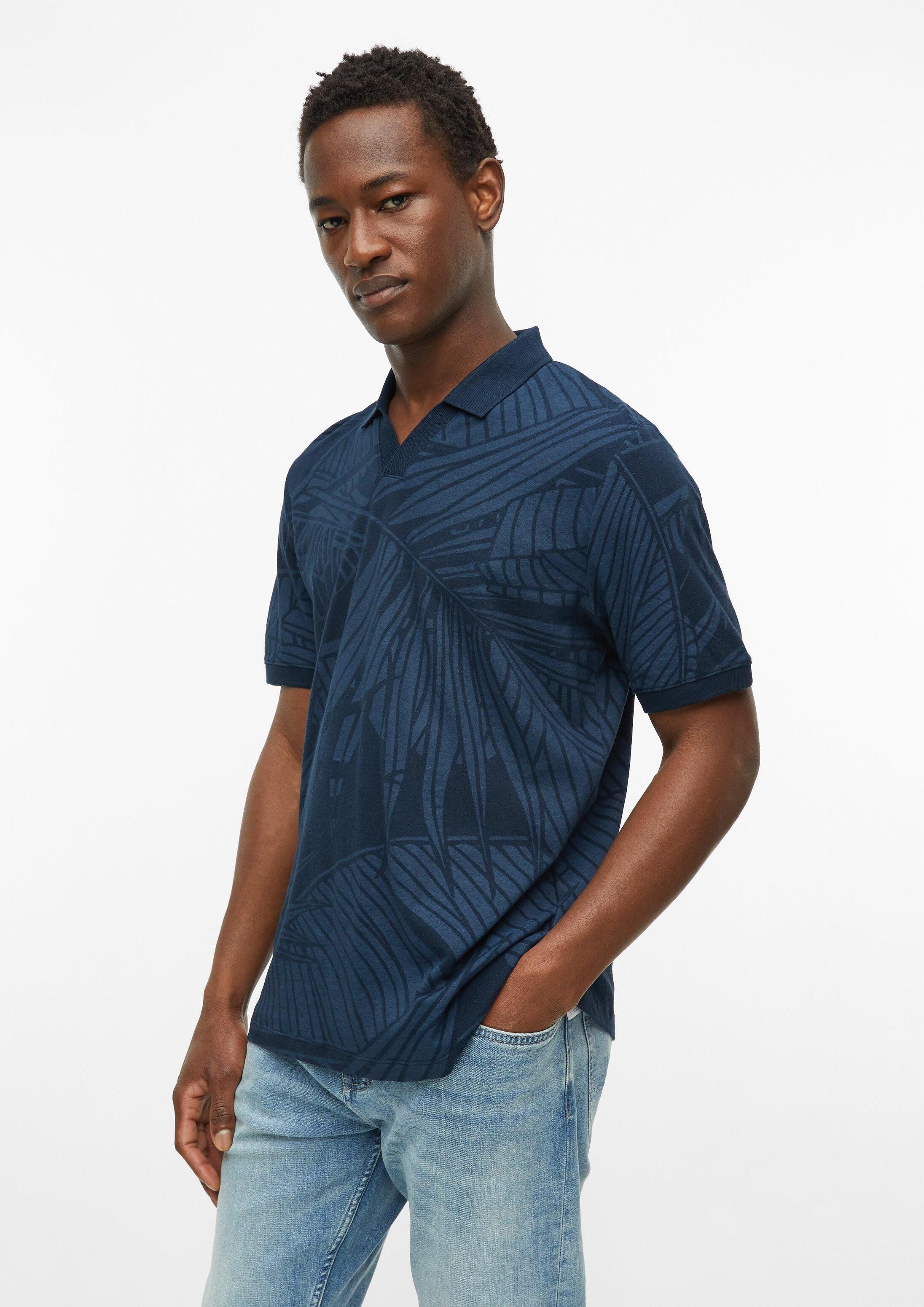 s.Oliver Kurzarmshirt Polo-Shirt Print-Poloshirt aus Baumwoll-Leinen-Mix