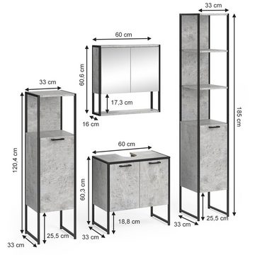 Vicco Badmöbel-Set Loft-Badezimmerset FYRK Beton Set 4, (4-er Set, 4-St., 4-er Set)