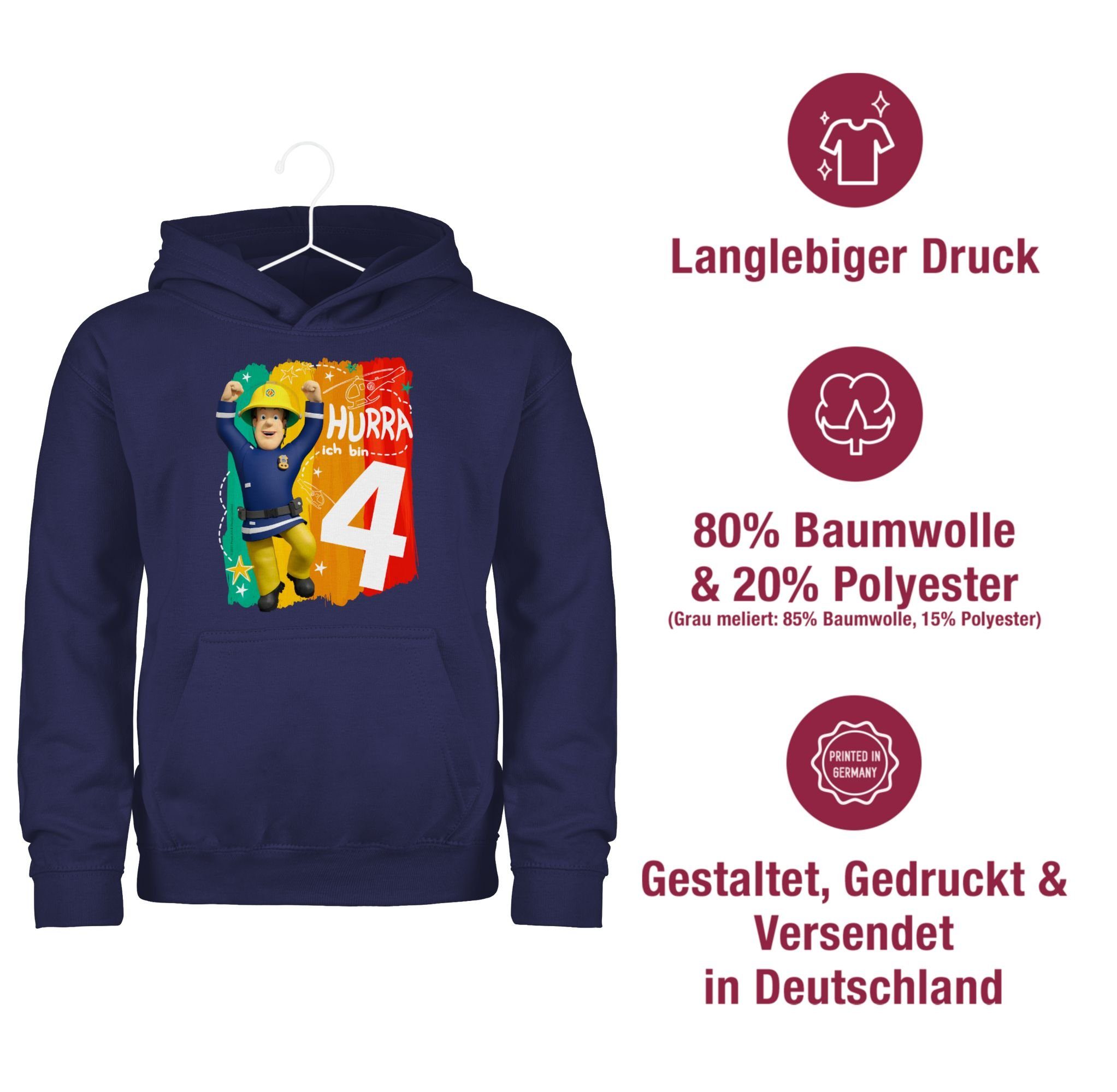 Shirtracer Hoodie Vier Mädchen Feuerwehrmann Hurra ich bin - Sam 1 Blau Navy Sam