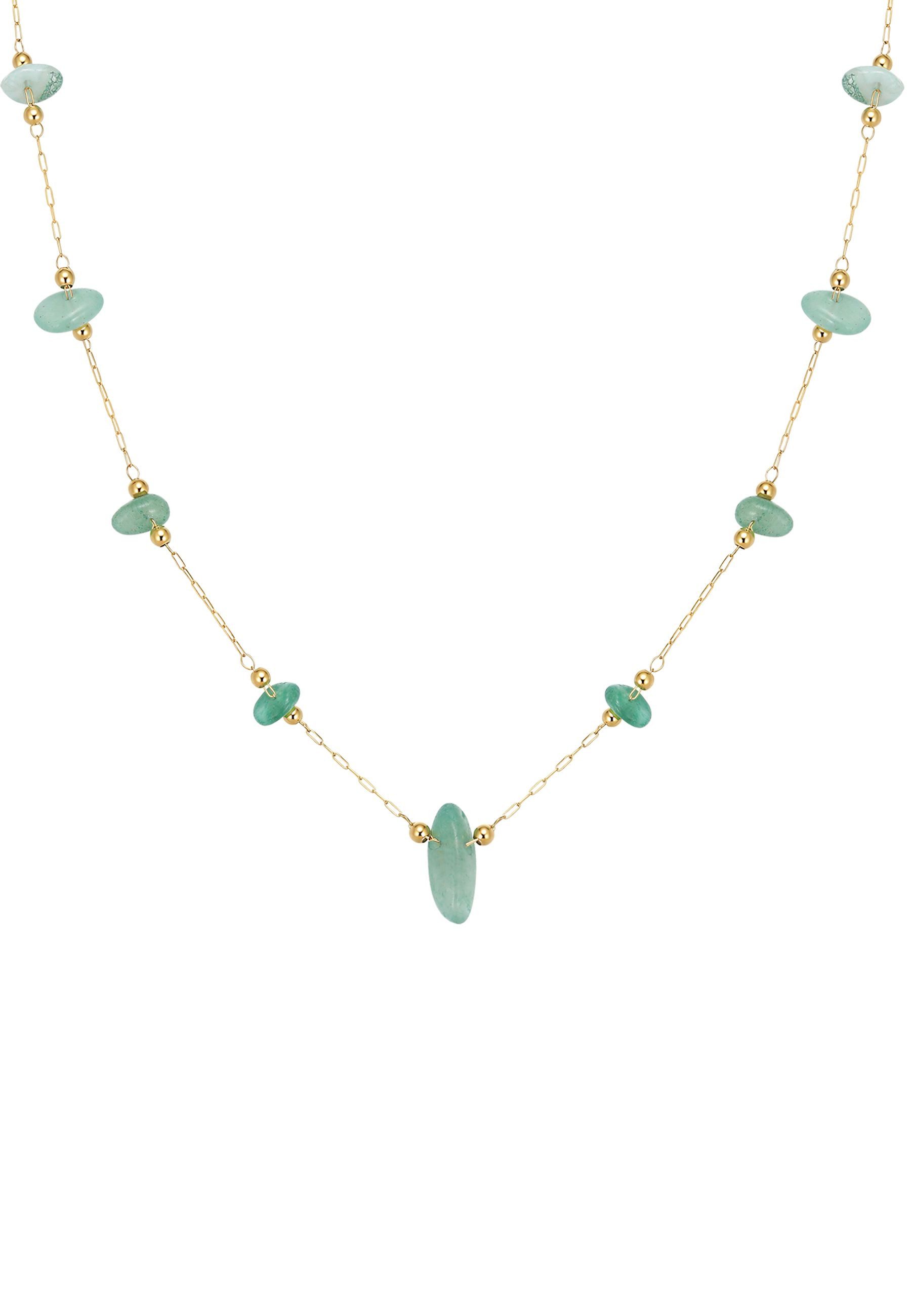 Hey Happiness Charm-Kette Green Aura, mit grünen Steinchen, Elegante Grüne Sommer Boho Damen Halskette, für Layering