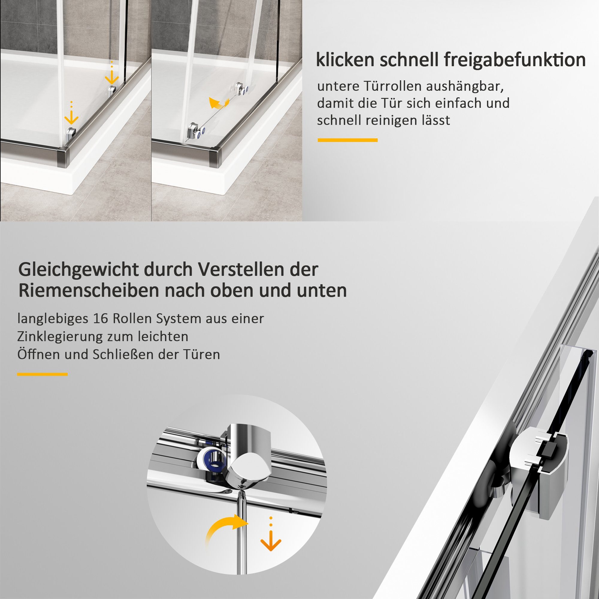 Boromal Eckdusche Duschkabine 75x90 90x75 Schiebetür Duschabtrennung 185H 5mm ESG Glas, BxT: 75x90 cm, Einscheibensicherheitsglas, Duschwand Duschabtrennung – Bild 4 von 5