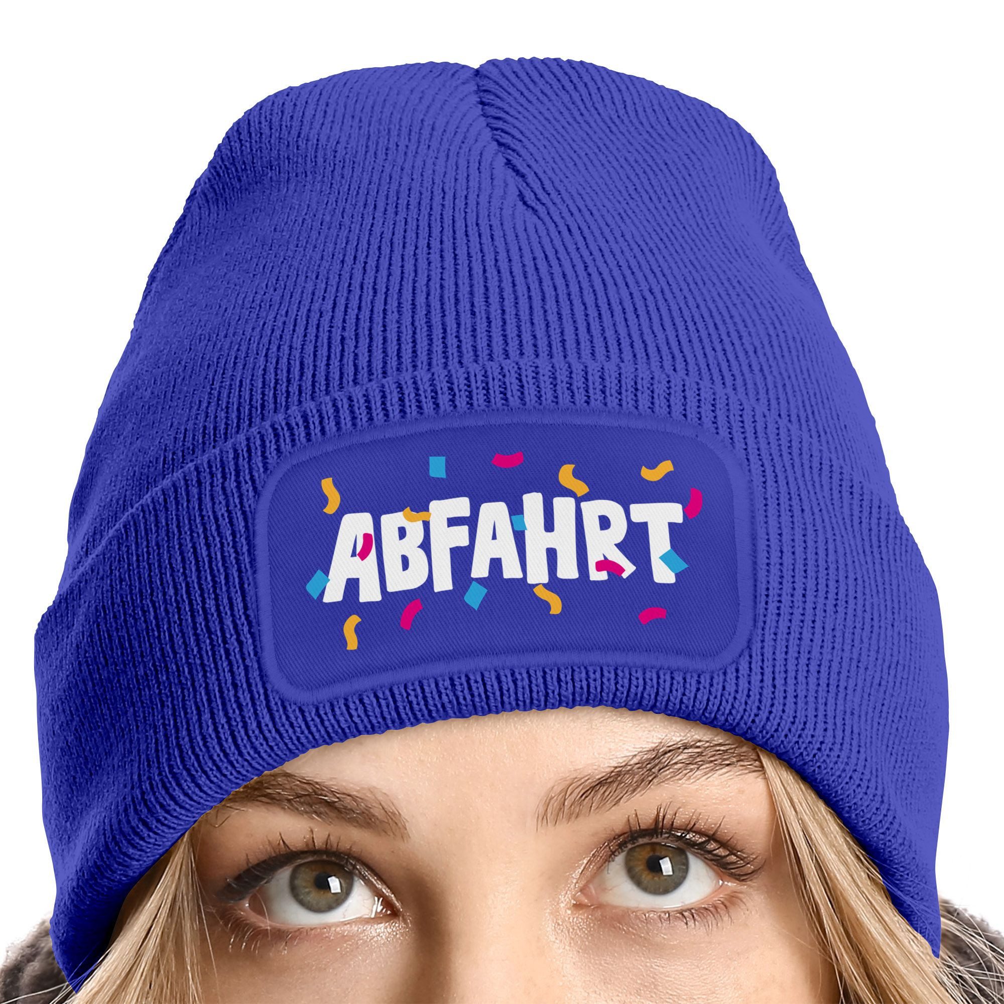 MoonWorks Strickmütze Damen Beanie mit Patch Strickmütze mit Spruch Aufdruck Lustig