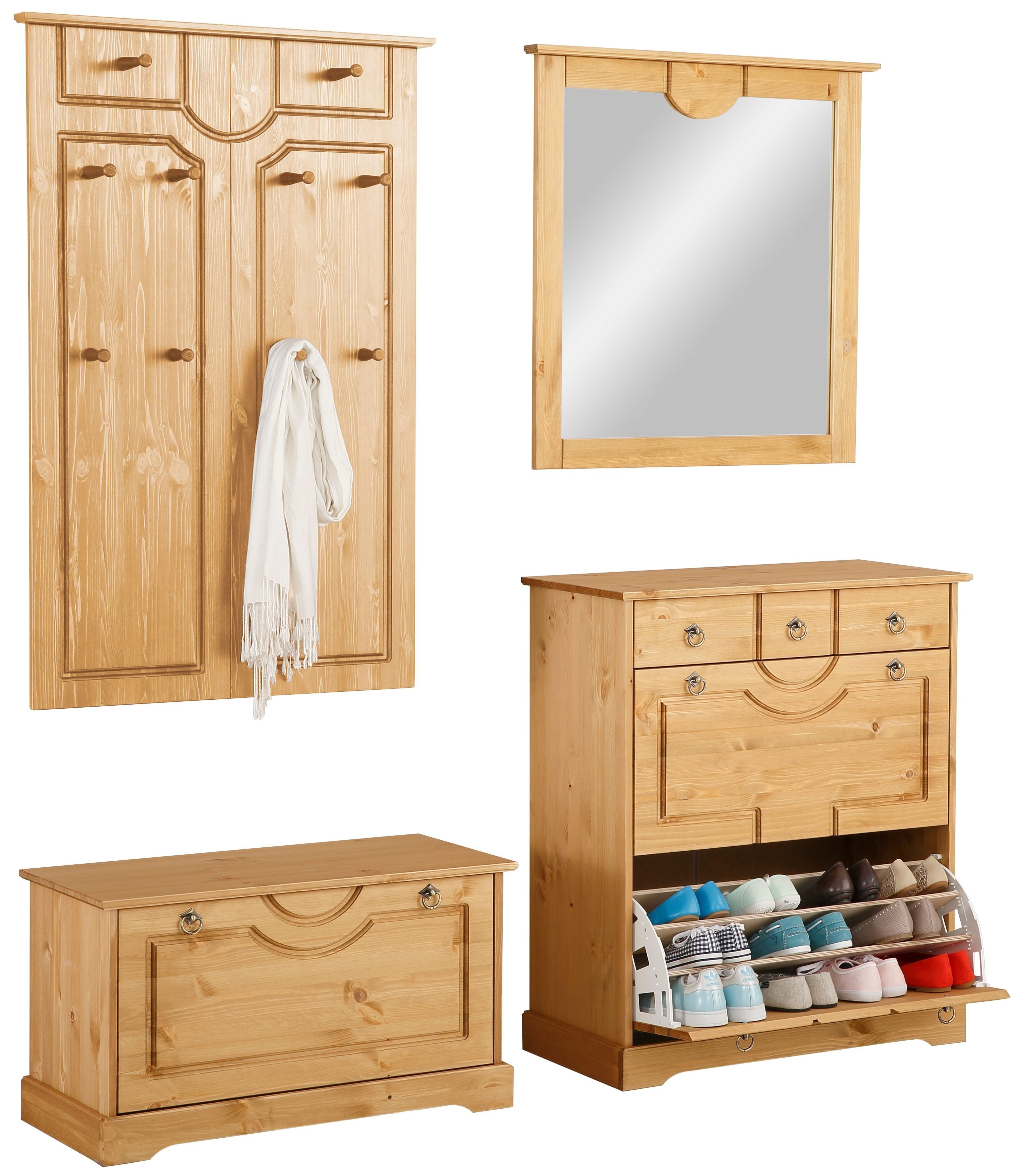 OTTO home Garderoben-Set Klera, (Set, 4-St), 4-teilig, aus massiver Kiefer, FSC®-zertifiziert