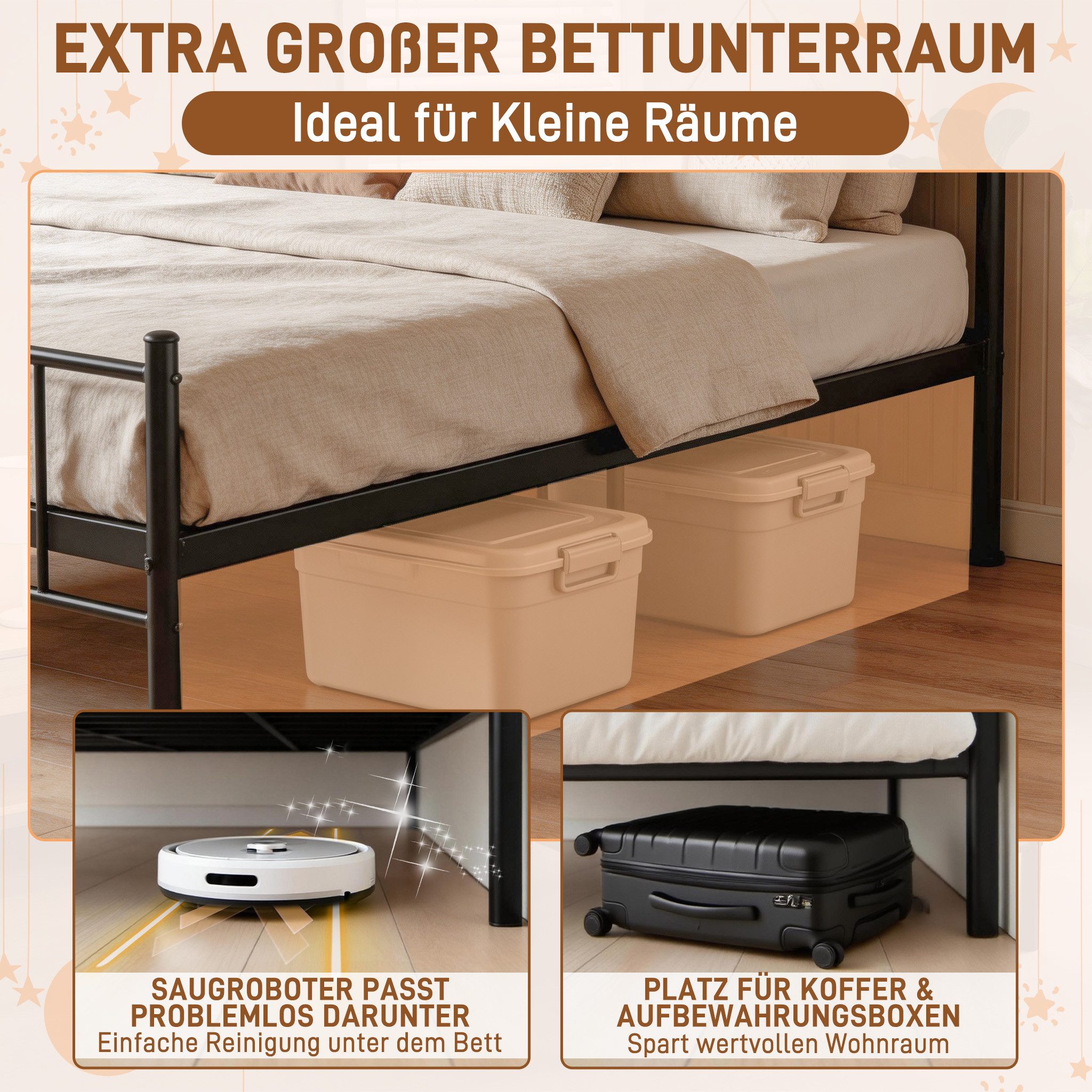 FIVMEN Metallbett Metallrahmenbett Bettgestell Bettrahmen mit Kopfteil, für Einzelbett/Gästezimmerbett, Tragkraft: 200kg – Bild 4 von 5