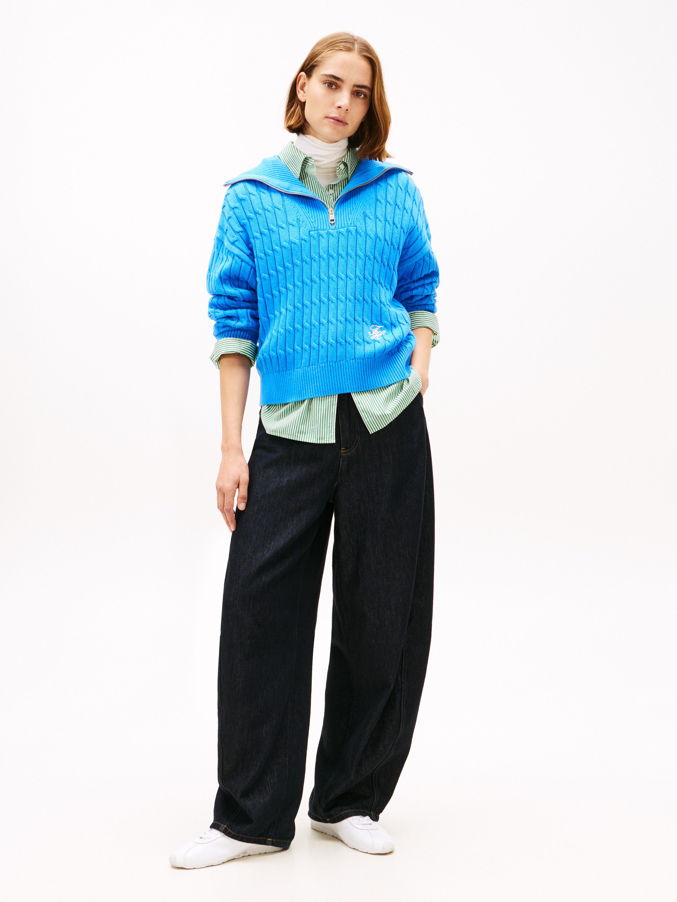 Tommy Hilfiger Troyer CO CABLE MID GG 1/2 ZIP LS SWT mit Zopfmuster