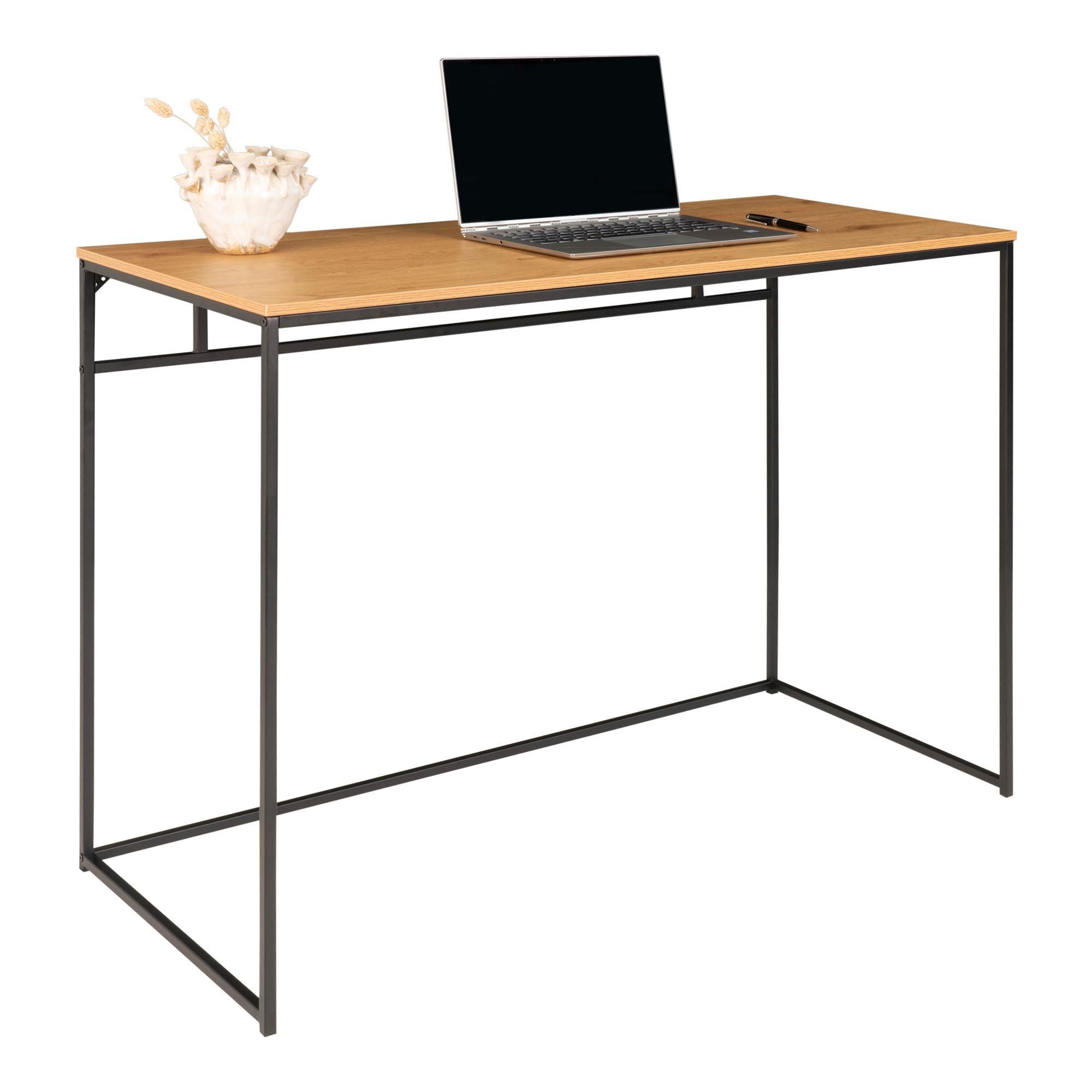 LebensWohnArt Schreibtisch Moderner Schreibtisch / L100cm natur schwarz ca. Konsole / LEVEN