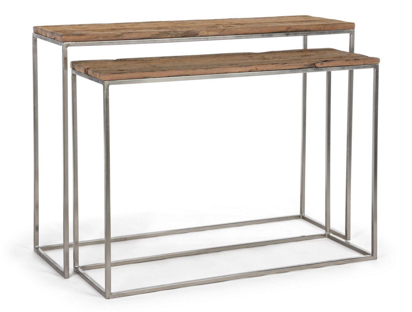 Stahlgestell Beistelltisch Natur24 Set Tischplatte Rafter Konsolentisch Recyceltem 2er Holz