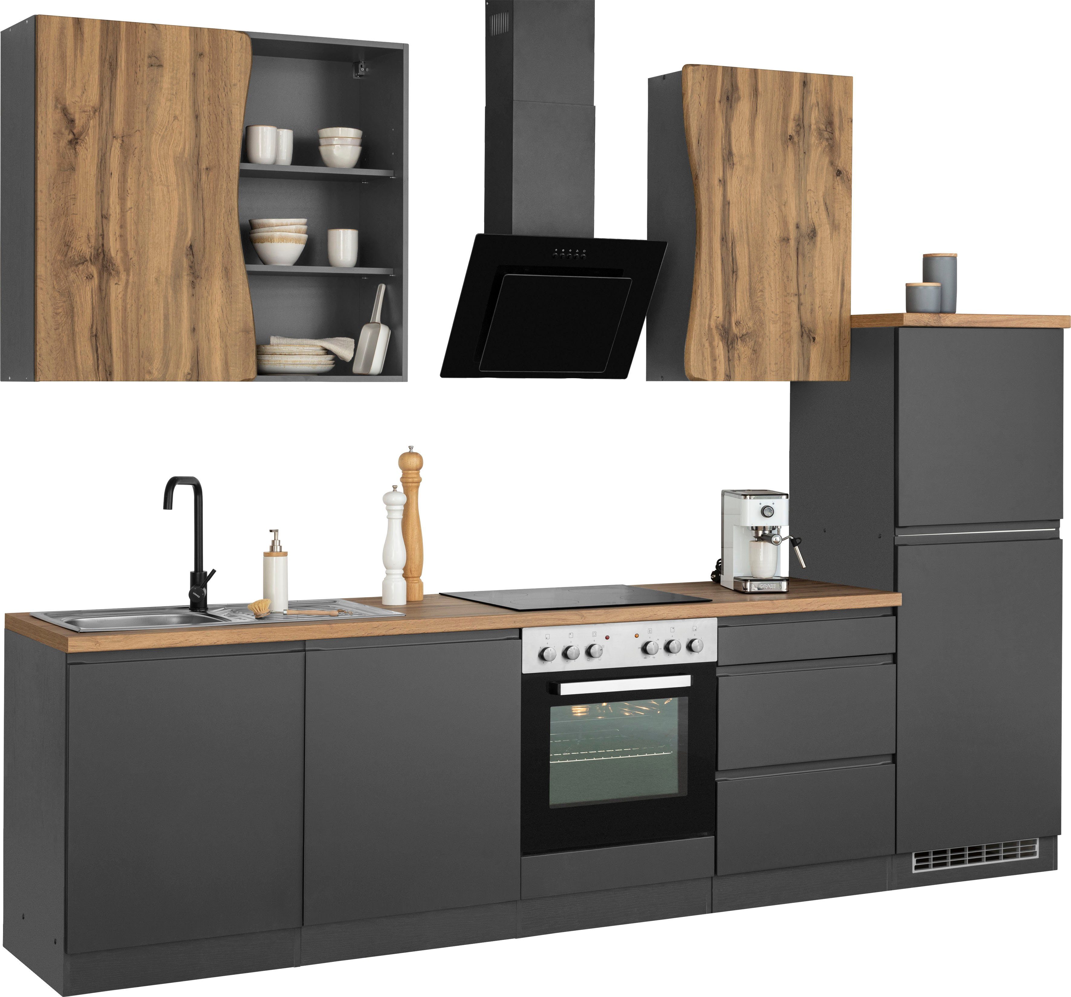KOCHSTATION Küchenzeile KS-Bruneck, 300cm breit, wahlweise mit oder ohne E-Geräte, hochwertige MDF-Fronten