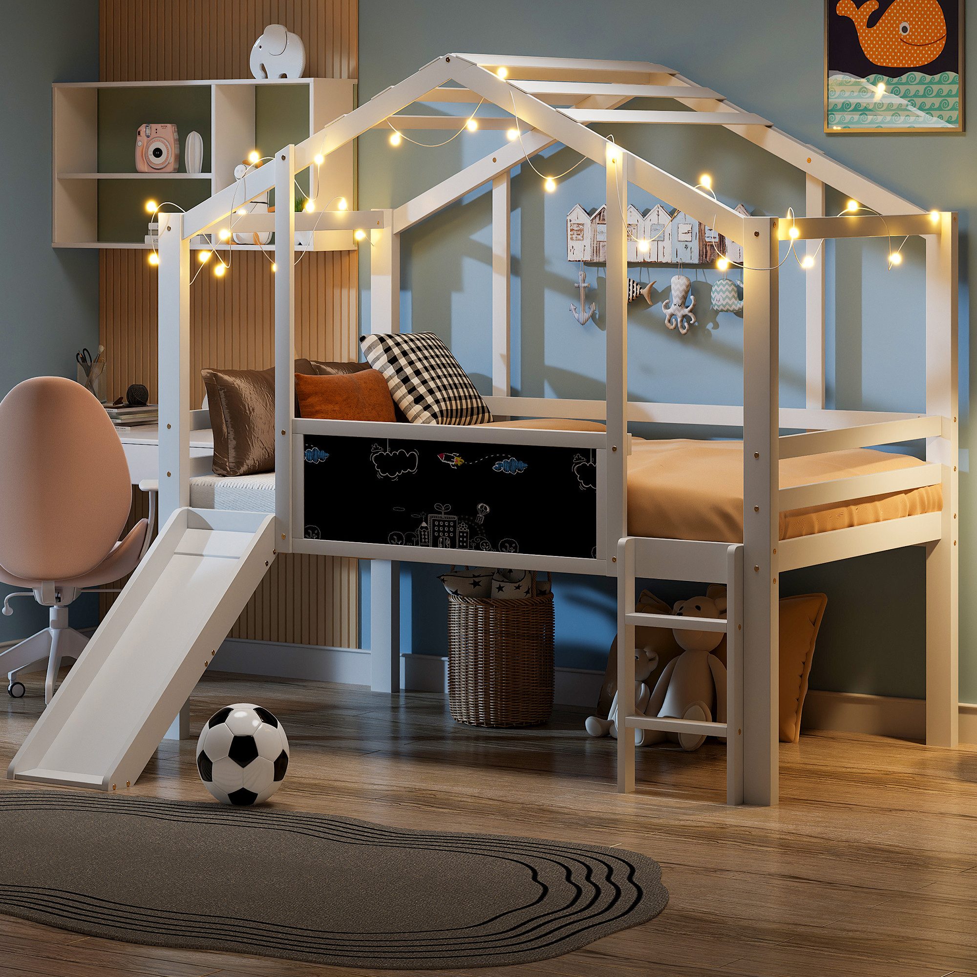 Flieks Hochbett Kinderbett Hausbett 90x200cm mit günstig online kaufen
