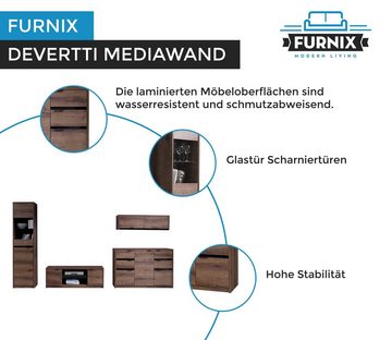 Furnix Wohnwand 4-teilige Möbelwand DEVERTTI 3 Mediawand Monastery/Schwarz Glanz, Vitrine, TV-Schrank, Wandschrank, Kommode