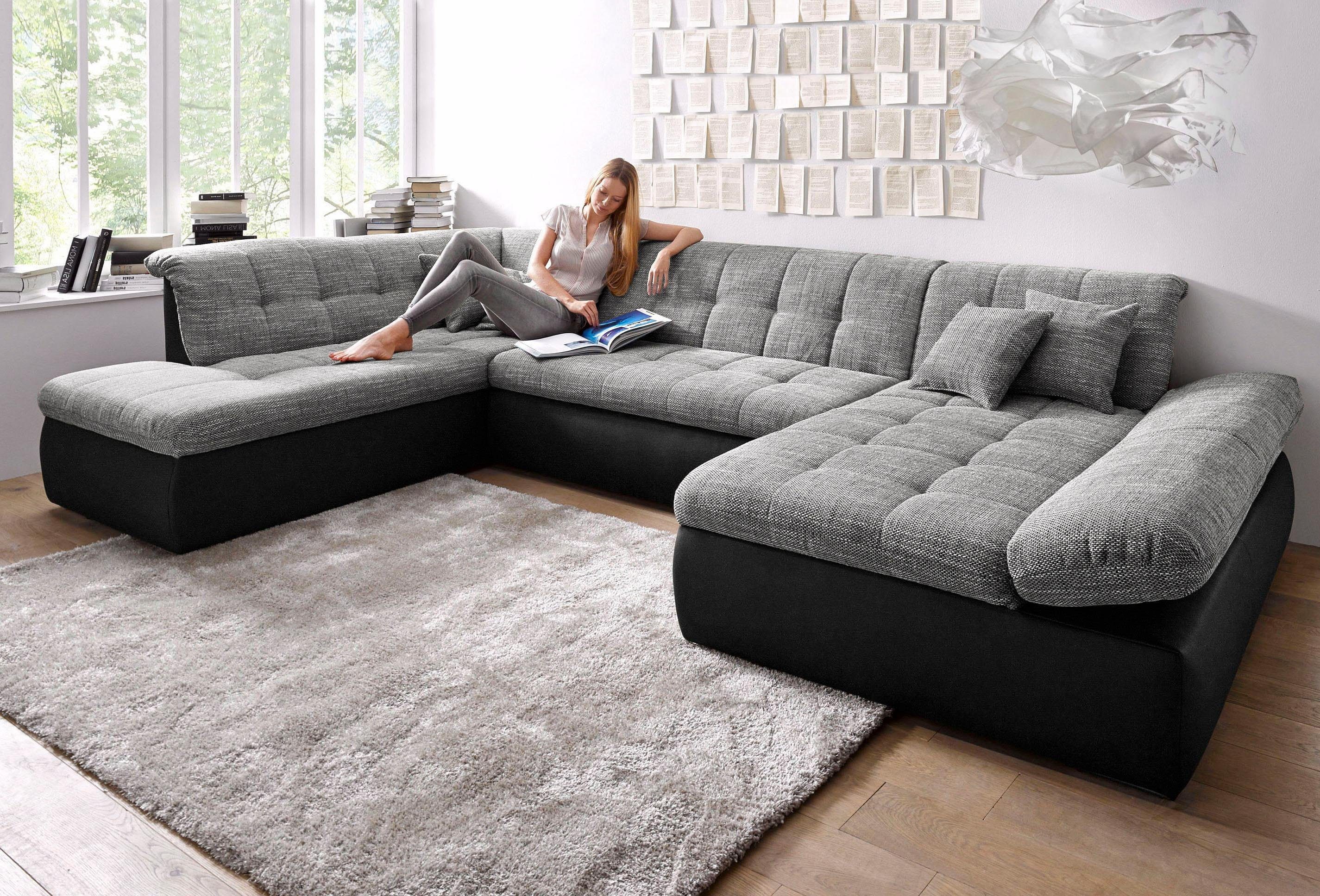 DOMO collection Wohnlandschaft Moric U-Form, auch in Cord, Breite 353cm, viel Platz, im XXL-Format, wahlweise mit Bettfunktion und Armlehnenverstellung