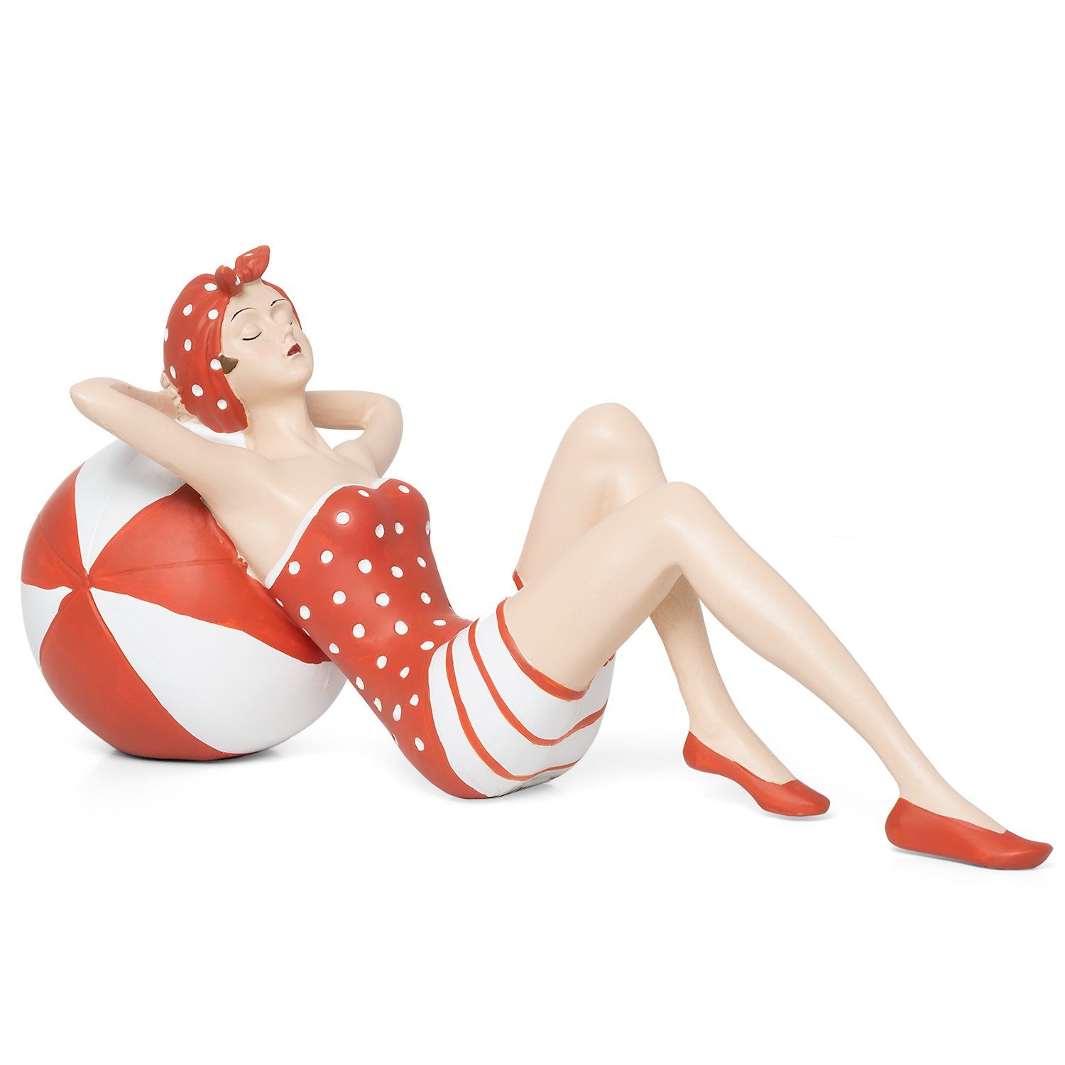 Moritz Dekofigur Badenixe mit Kopftuch und Ball im Retrostil, Polyresin Figuren Deko Geschenk Geometrische TierFigur Modern Skulptur