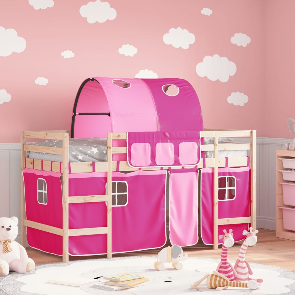 vidaXL Bett Kinderhochbett mit Tunnel Rosa 80x200 cm Massivholz Kiefer