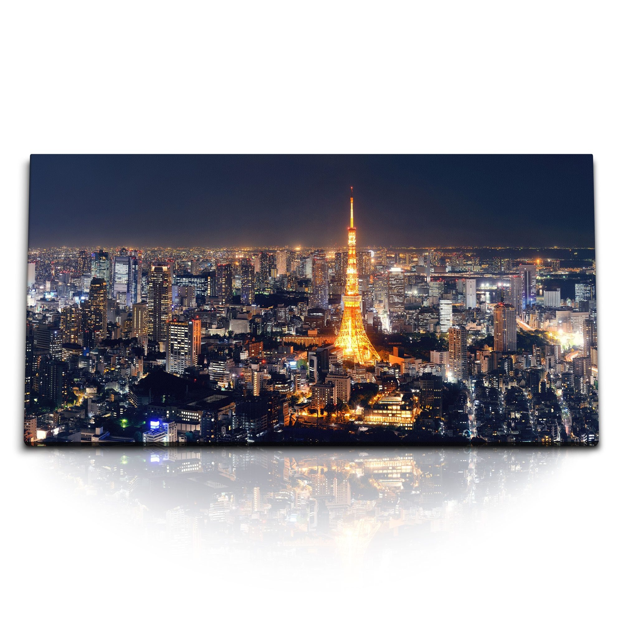 Leinwandbild Kunstdruck Bilder 120x60cm Eiffelturm in Tokio Japan Nacht Großstadt