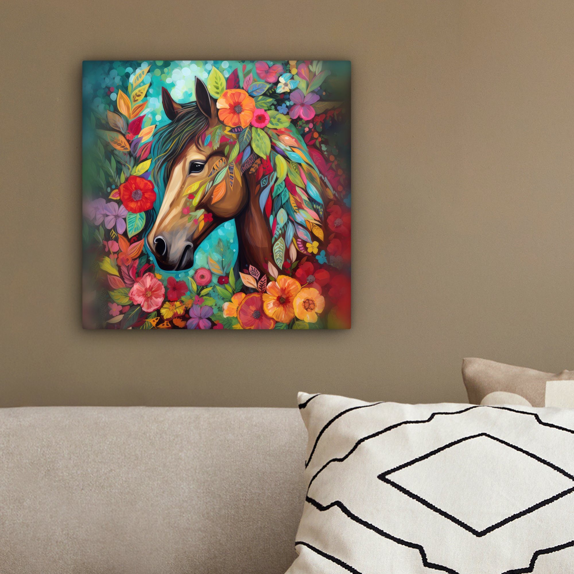 Schlafzimmer, Bilder Wohnzimmer Pferd Natur für Blumen - OneMillionCanvasses® Malerei cm St), Leinwand - - Leinwandbild (1 - Farbe, 20x20