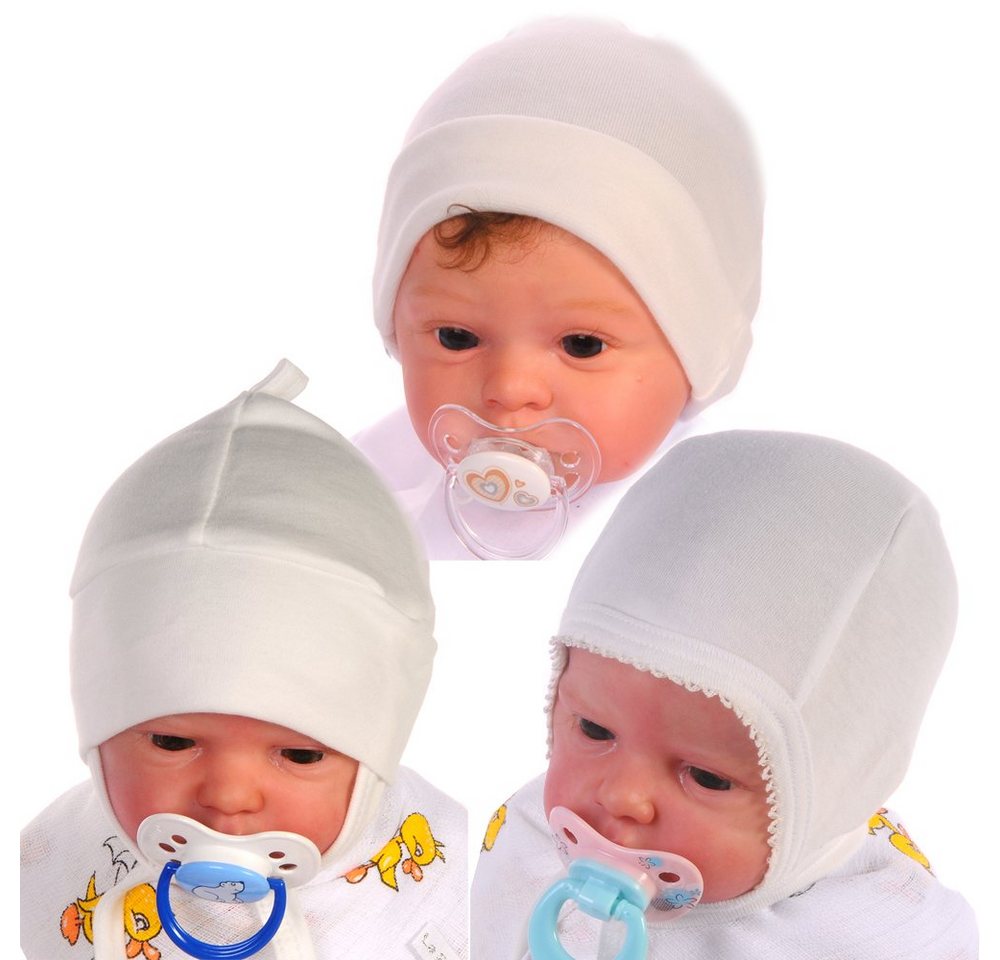 La Bortini Erstlingsmütze Babymützen 3er Pack Creme Erstlingsmütze Baby aus Baumwolle, uni 32 34 36 38 40 42 44