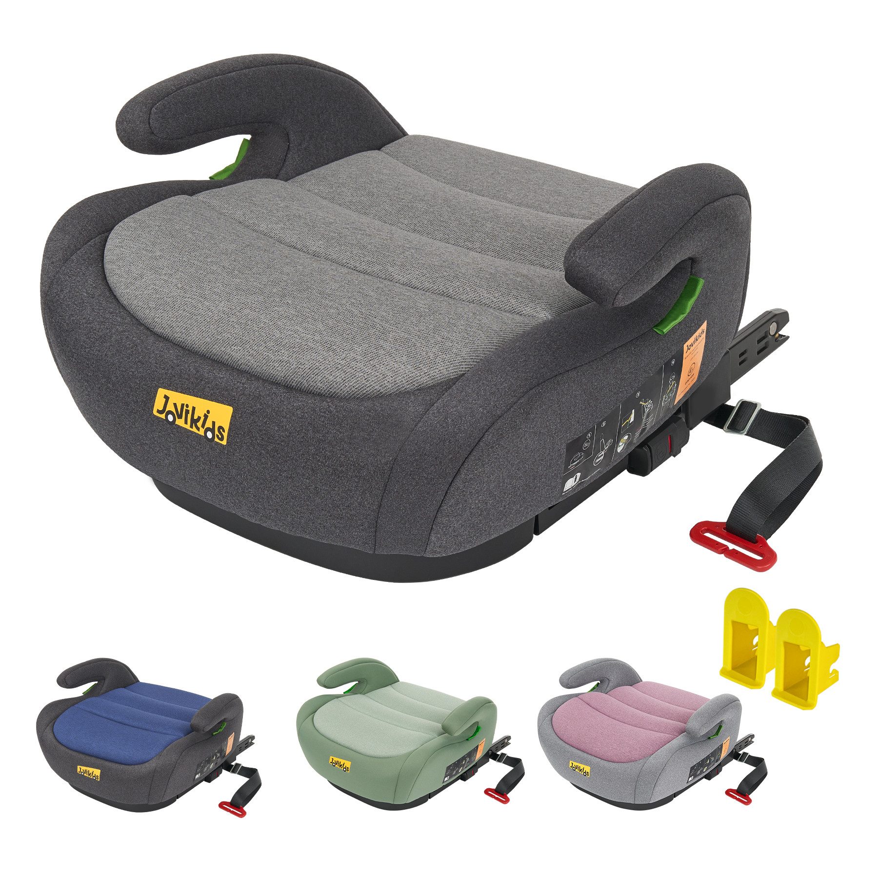 Jovikids Kindersitzerhöhung Auto Kinder ISOFIX, ECE R129, 125-150cm, ab: 150 cm, bis: 125 cm, Verdickter Stoffbezug & Isofix Einführhilfe, Leicht Waschbar