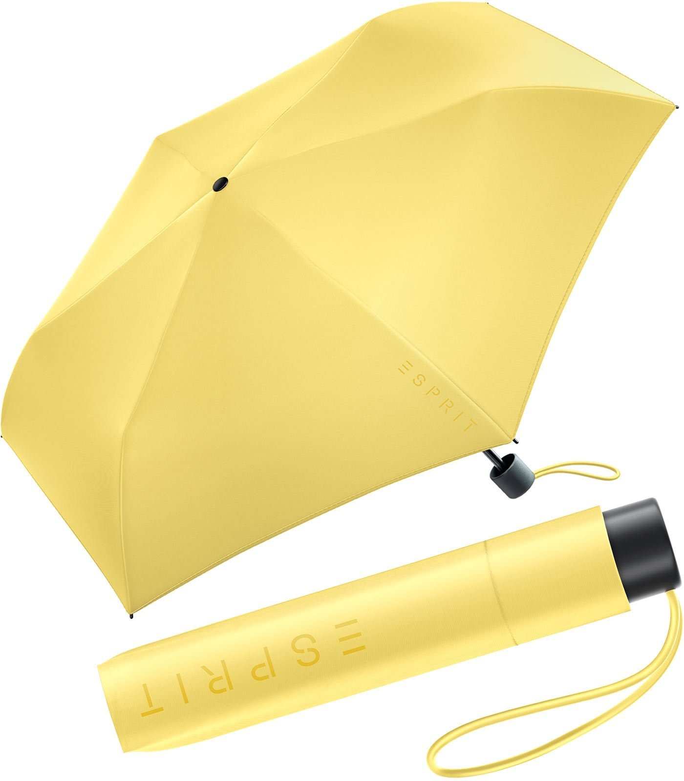 Esprit Taschenregenschirm Mini Regenschirm Damen Slimline FJ 2023, sehr leicht, in den neuen Trendfarben gelb