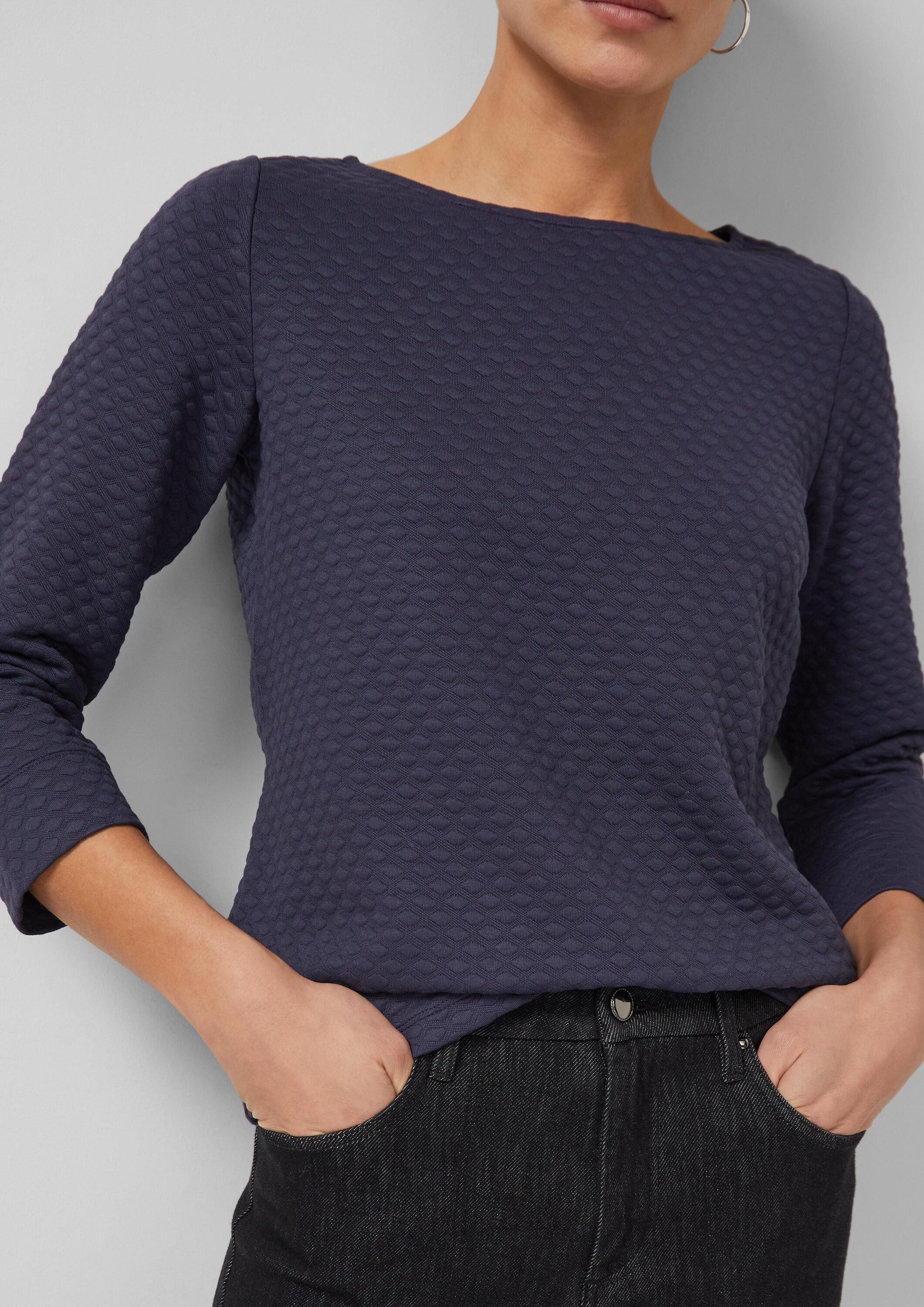s.Oliver 3/4 Arm-Pullover Sweatshirt Jacquard-Sweatshirt im Relaxed Fit mit U-Boot-Ausschnitt