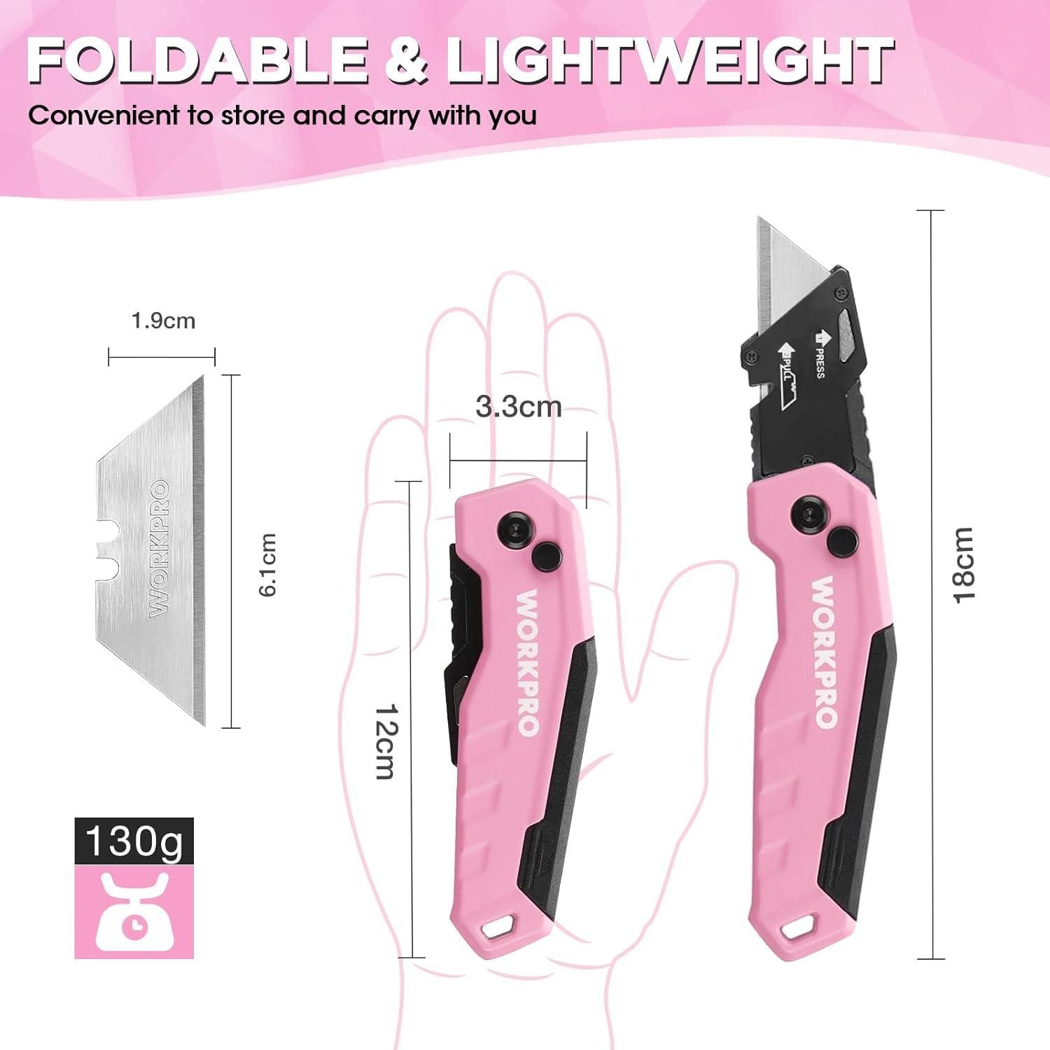 Thumbnail - LuxusKollektion Multitool Teppichmesser Aluminium Faltbar Cuttermesser 13 Klingen Rosa