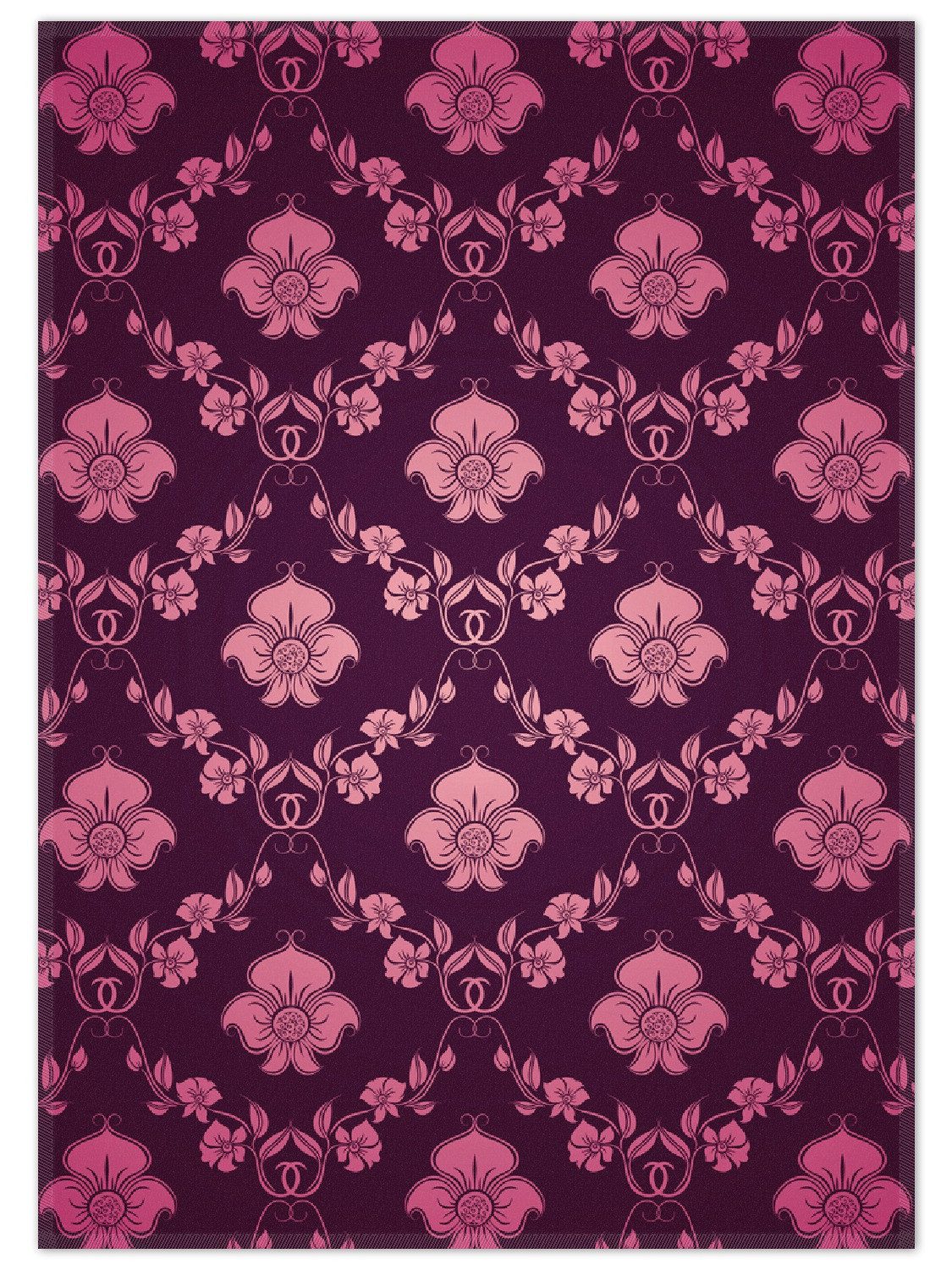 Wallario Teppich Blumenmuster Damast in pink lila, rechteckig, rutschfest