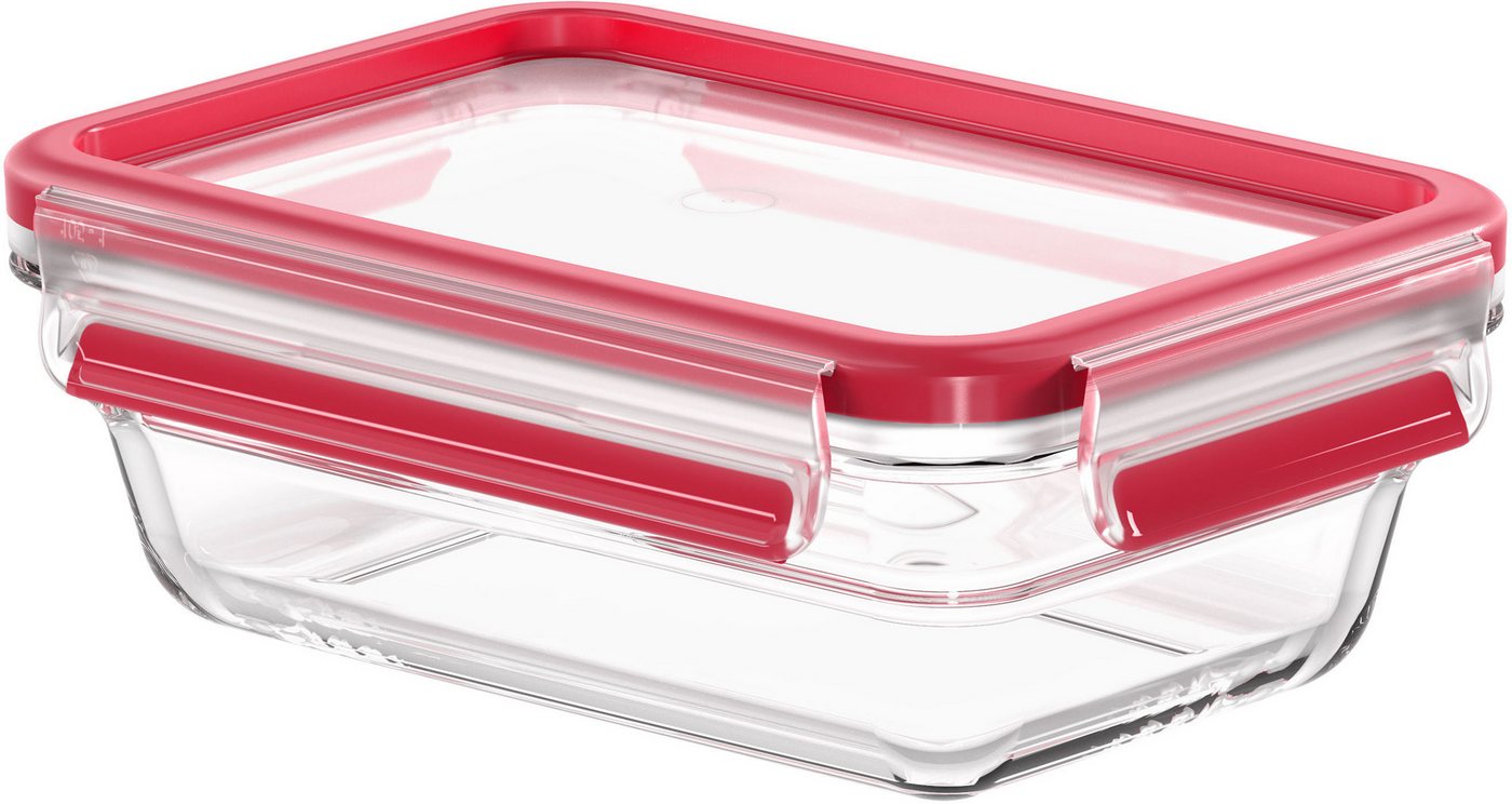 Emsa Aufbewahrungsbecher Clip & Close Glas, Glas, Polyprophylen (PP), (2-tlg), 0,7 Liter, rechteckig, Stapelkante, backofengeeignet, auslaufsicher