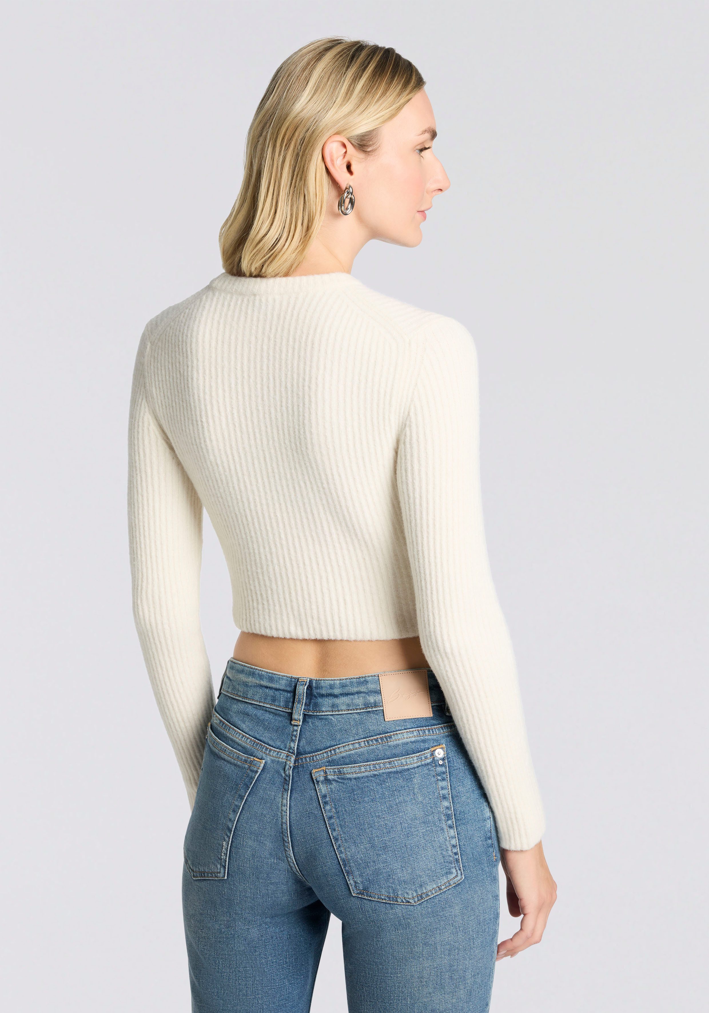 HUGO Rundhalspullover Skitty mit Wollanteil, Slim Fit, cropped