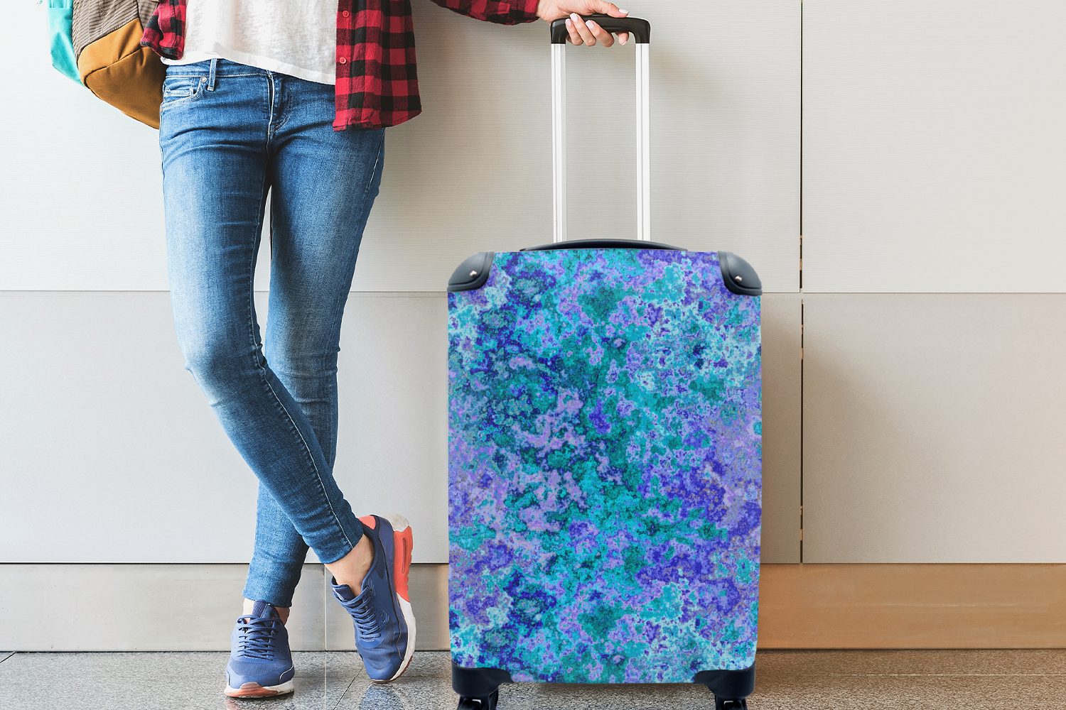 Rollen, - - Ferien, rollen, Trolley, MuchoWow für mit 4 Reisetasche Farbe Muster Reisekoffer Handgepäckkoffer Blau, Handgepäck