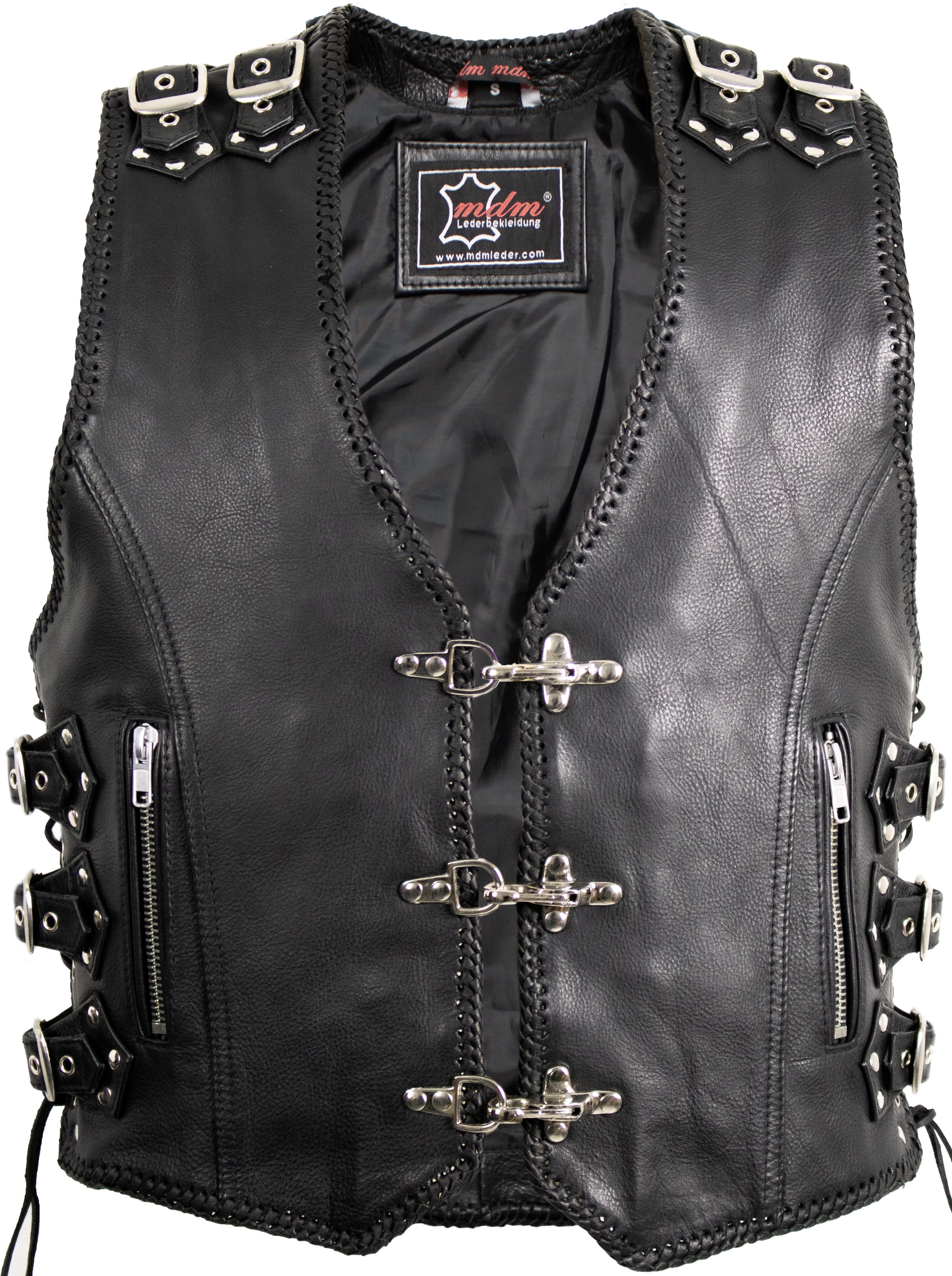 MDM Lederweste Herren Biker Schnallen Lederweste Kutte Biker Karabiner West günstig online kaufen