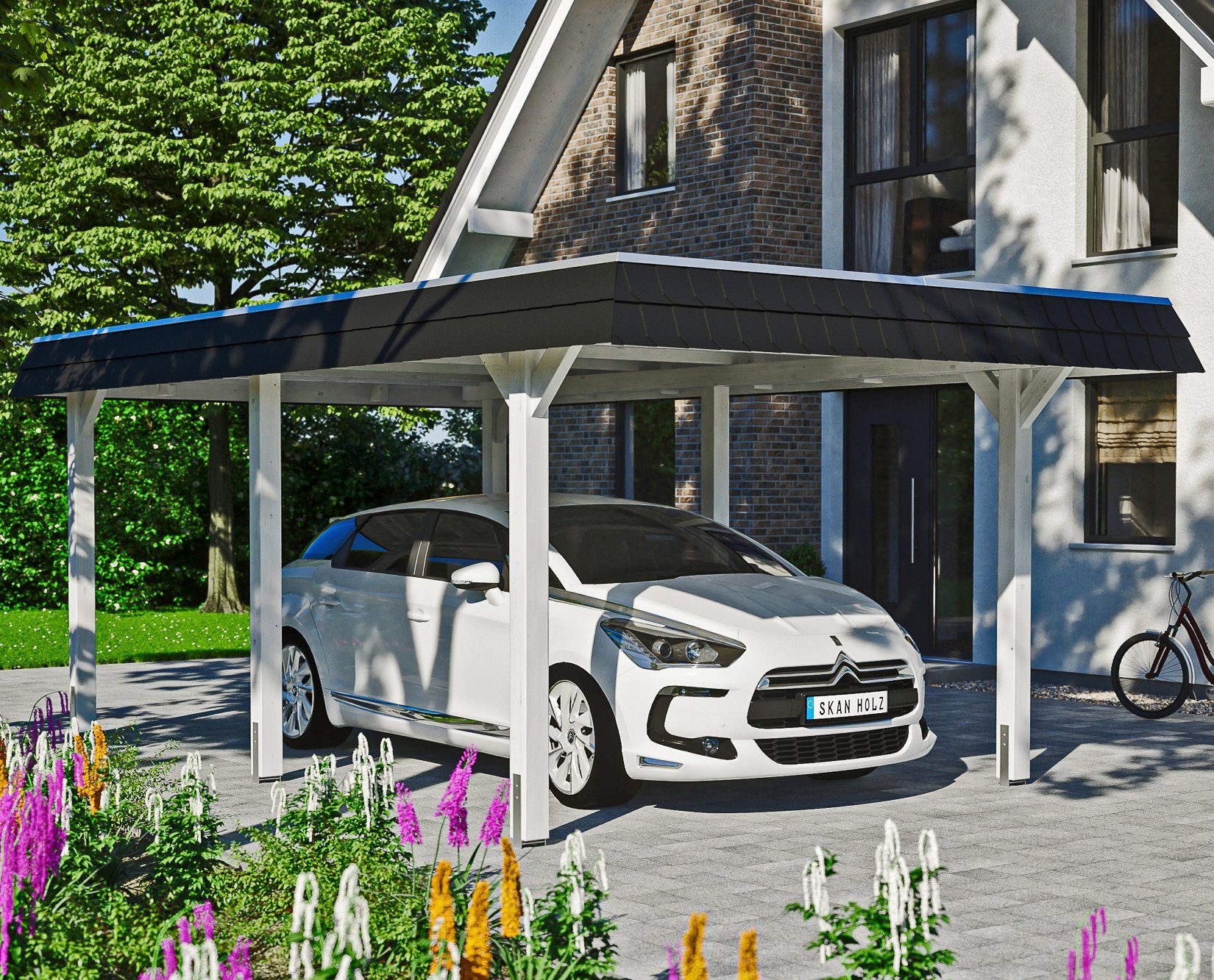 Skanholz Einzelcarport Wendland, cm 362x628 Einfahrtshöhe BxT: 206 weiß cm