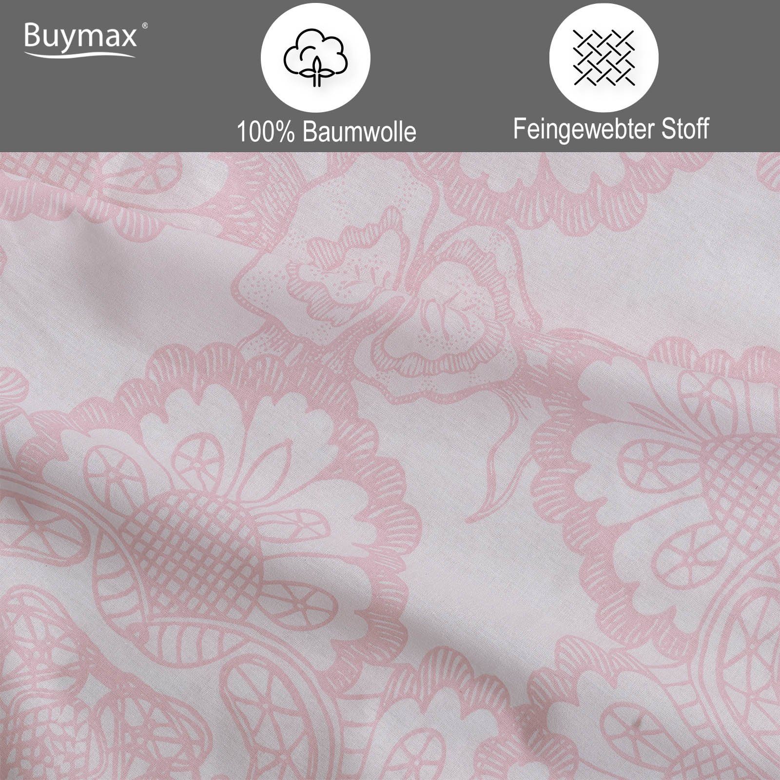 Buymax Bettwäsche Lisle, Renforcé, 2 teilig, Bettbezug-Set 155x220 cm 100% Baumwolle Reißverschluss Altrosa Weiß