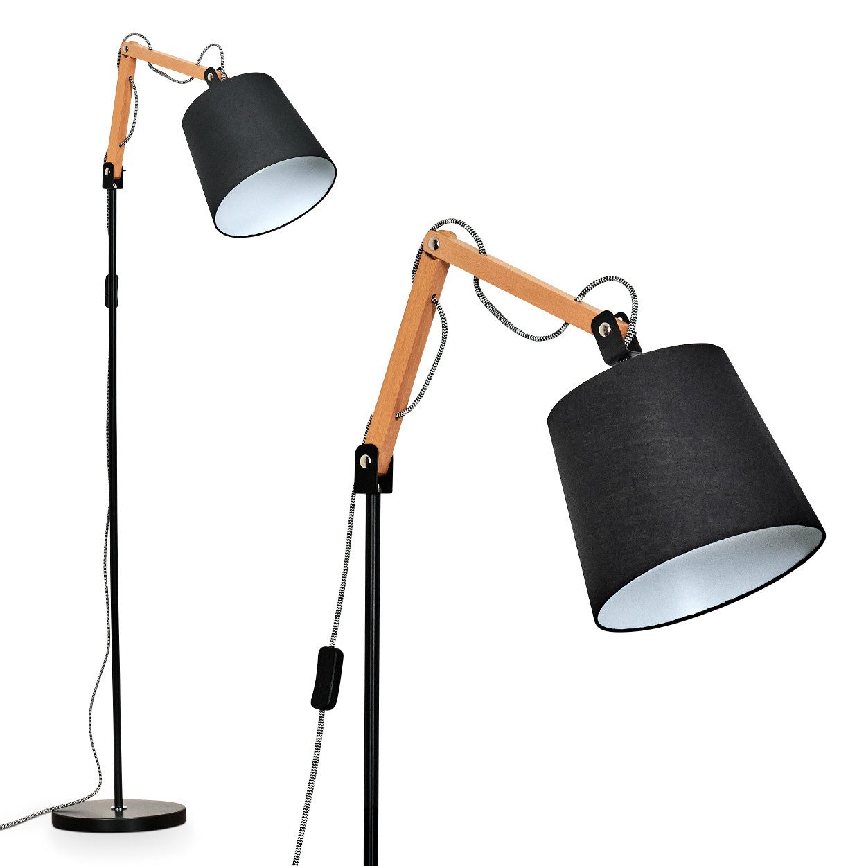 hofstein Stehlampe verstellbare Stehlampe aus Holz/Metall/Stoff günstig online kaufen
