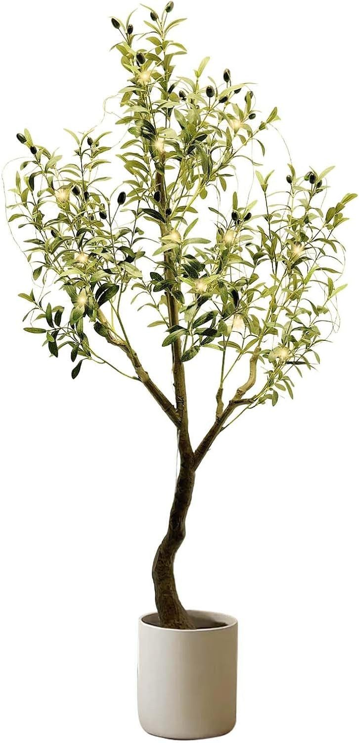 Kunstbaum Künstlicher Olivenbaum mit LED-Lichtern, pflegefreie Dekopflanze, GarveeMore, Höhe 180 cm
