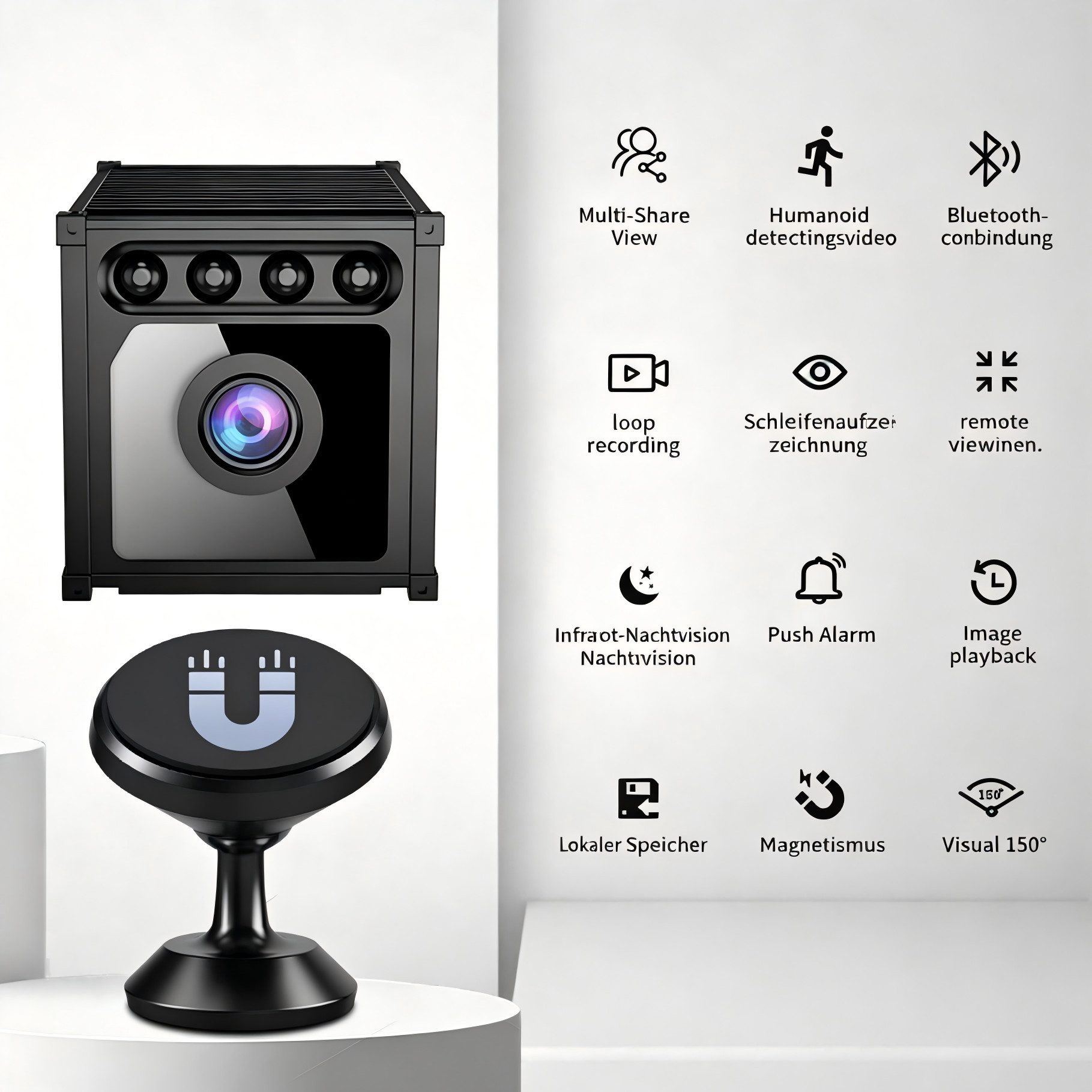 Toomoke Überwachungskamera 1080p HD Wifi Mini Kamera mit Nachtsicht&150° Weitwinkel,Indoor Kamera (innenbereich,WiFi Wireless,Cloud-Speicher, für zu Hause, im Büro, Alarm,Bewegungserkennung,Magnetische Halterung,800mah)