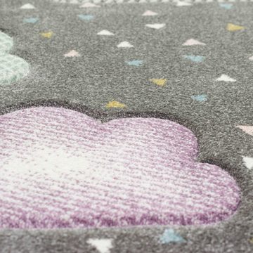 Kinderteppich Kinderteppich in grau blau rosa, TeppichHome24, rechteckig, Höhe: 1.3 mm