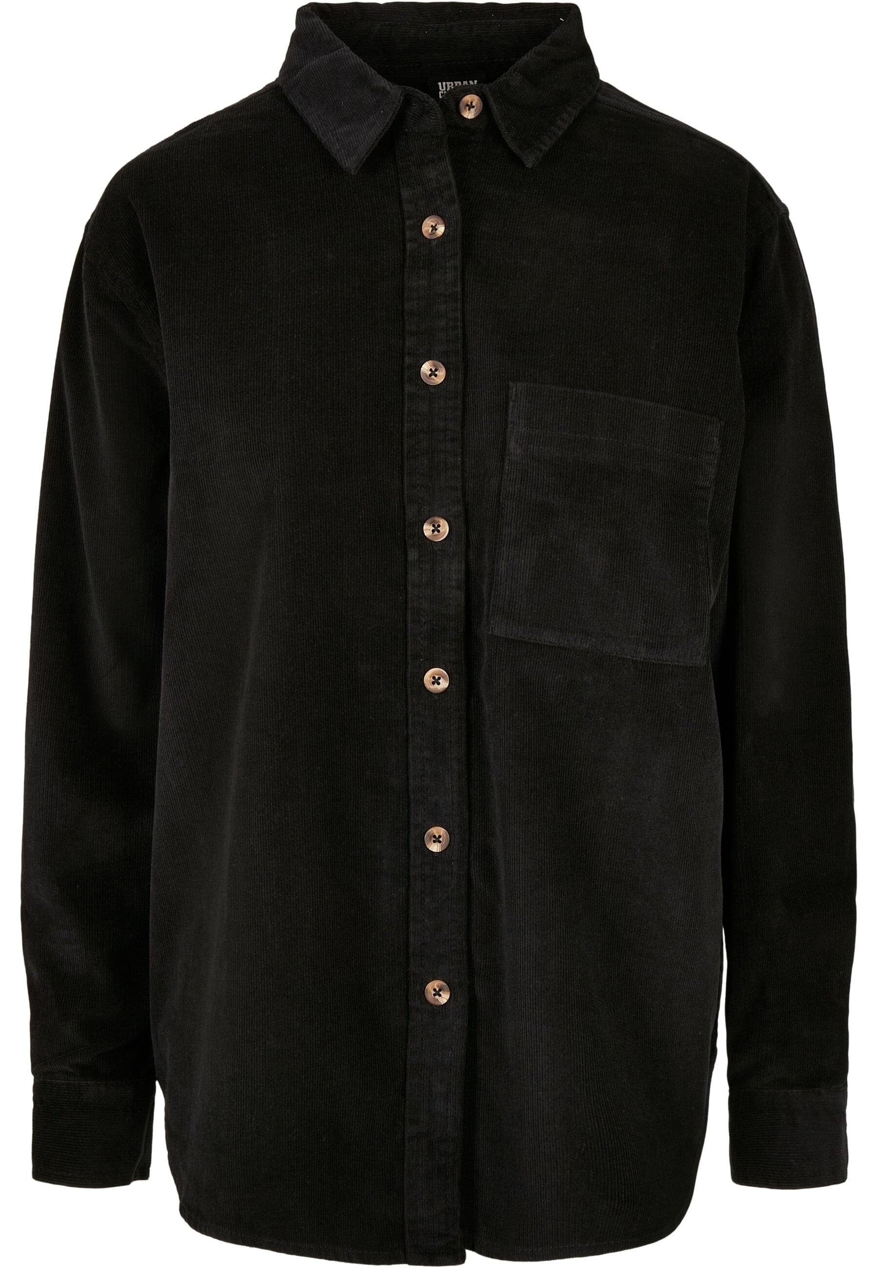 URBAN CLASSICS Langarmhemd (1-tlg) Corduroy Oversized Schwarz Shirt Ladies Damen