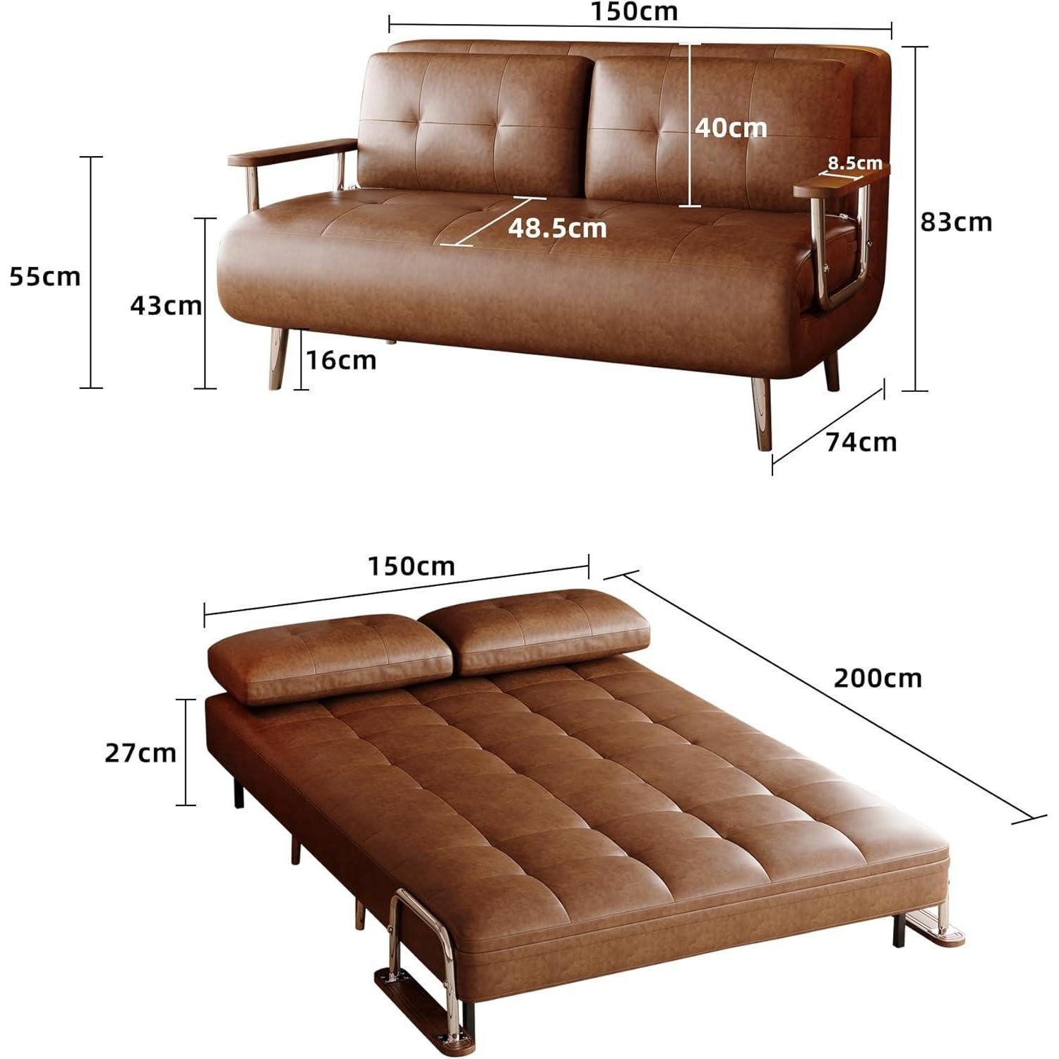 LuxusKollektion Schlafsofa Schlafsofa 3in1 Kunstleder ausziehbar Klappmatratze 2-Sitzer