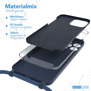 EAZY CASE Handykette Silikon Kette für Apple iPhone 13 Pro Max 6,7 Zoll, Smartphonekette für Unterwegs Handyband Kordel Nacht Blau / Dunkelblau