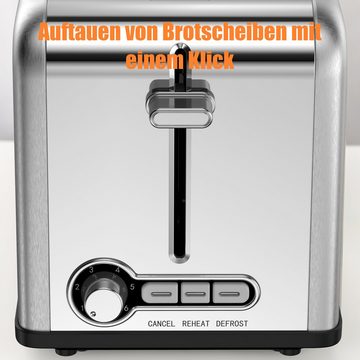 IBETTER Toaster Toaster, 2 kurze Schlitze, für 2 Scheiben, 825 W, Automatik, Edelstahl, Wärmeisolierendes Doppelwandgehäuse