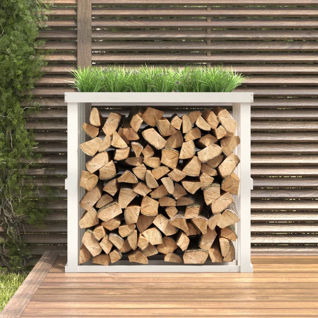 vidaXL Kaminholzregal, Outdoor-Kaminholzregal Weiß 108x52x106 cm Massivholz Kiefer