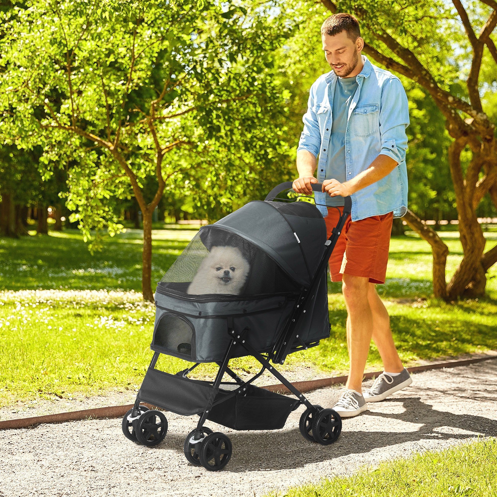 PawHut Hundebuggy Hundewagen Buggy Pet Stroller Oxford dunkelgrau, (Haustierwagen, 1-tlg), für kleine Hunde und Katzen, Oxford Dunkelgrau76,5 x 52 x 95 cm