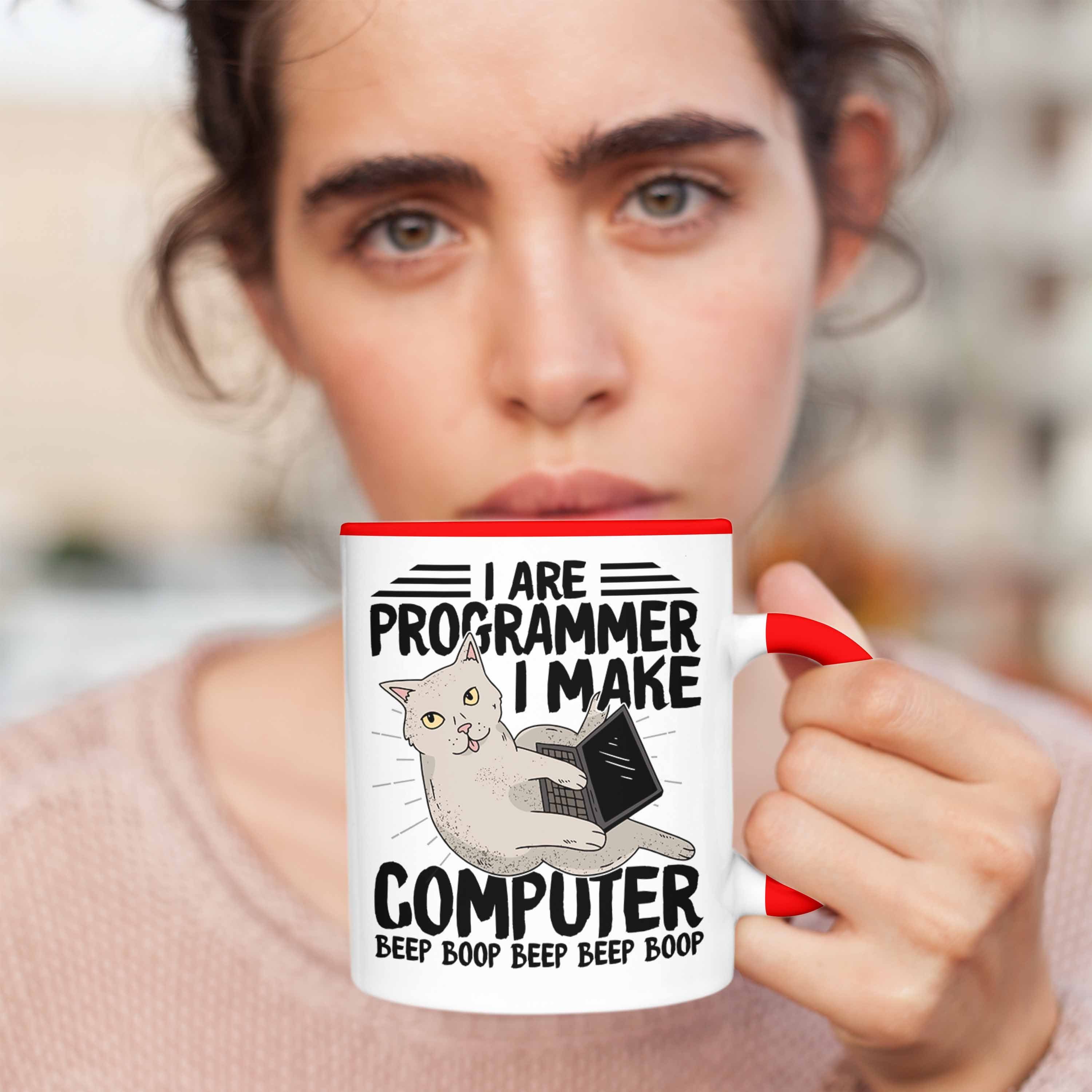Trendation Tasse Coder Tasse Geschenk für Gesch Rot Nerds Softwareentwickler Programmierer