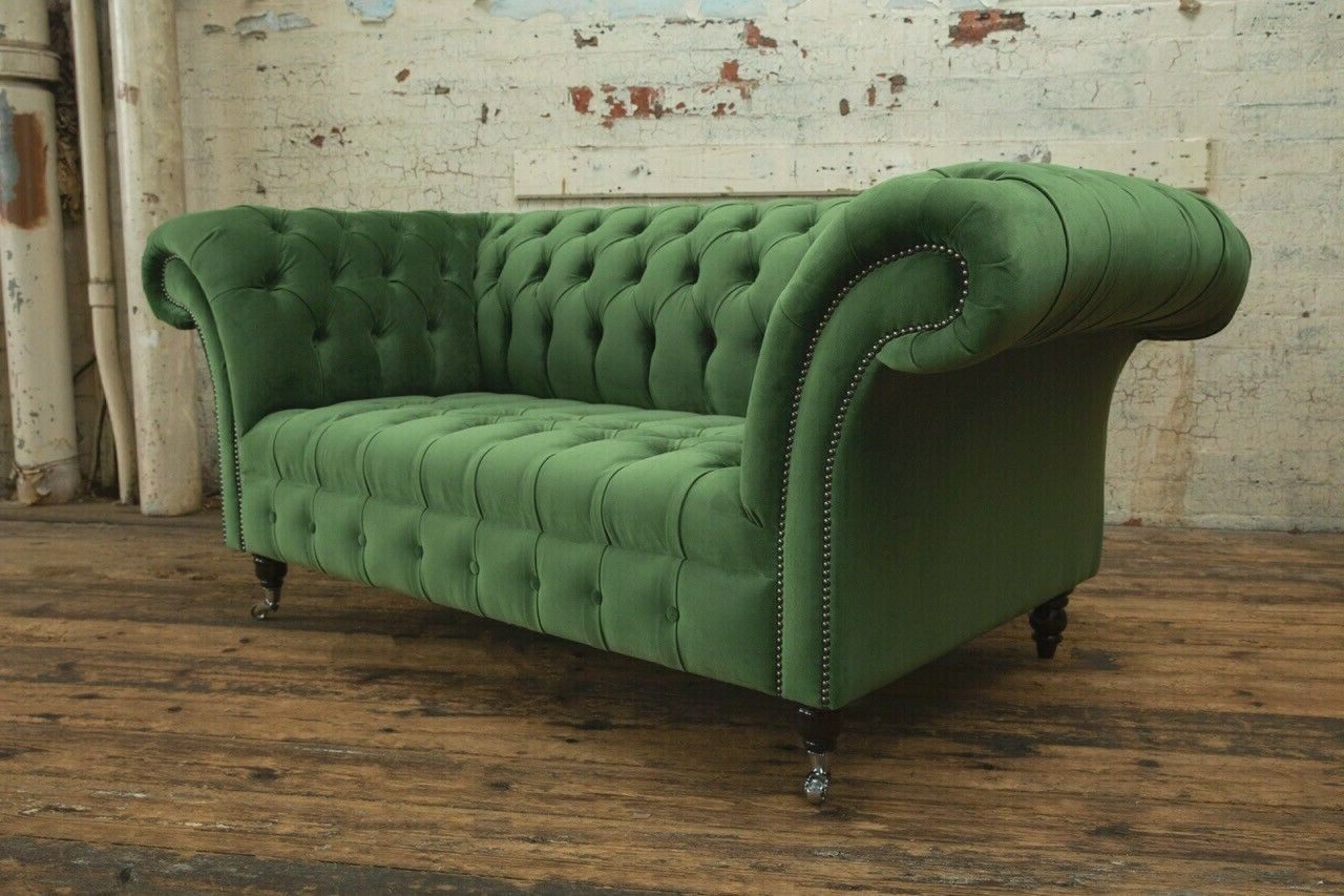 Xlmoebel Chesterfield-Sofa Grüne Chesterfield Textil Couch Sofa 185cm aus Stoff und Leder, 1 Teile, Made in Europa