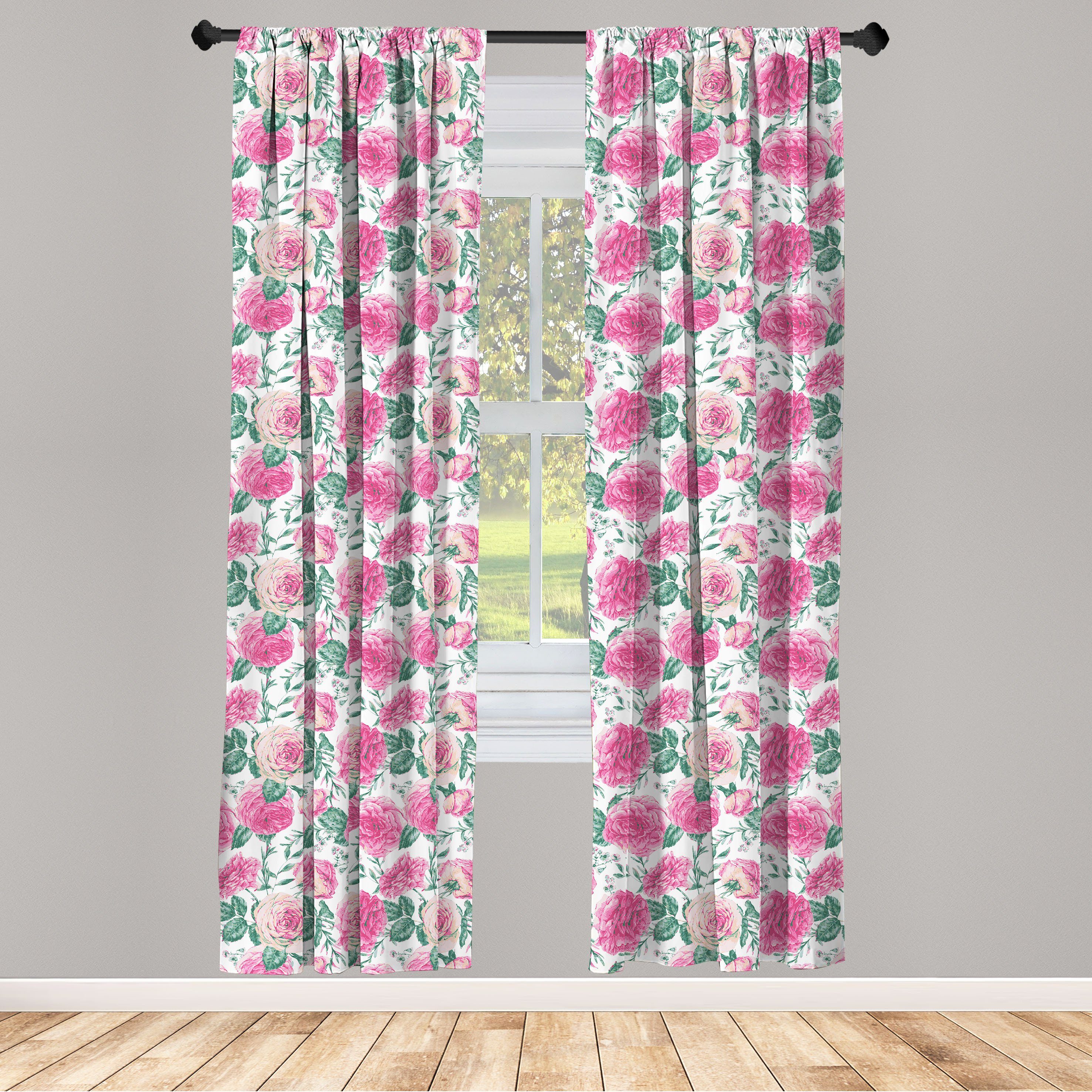 Gardine Vorhang für Wohnzimmer Schlafzimmer Dekor, Abakuhaus, Microfaser, Vintage Rose Aquarell Blick Blume | Fertiggardinen